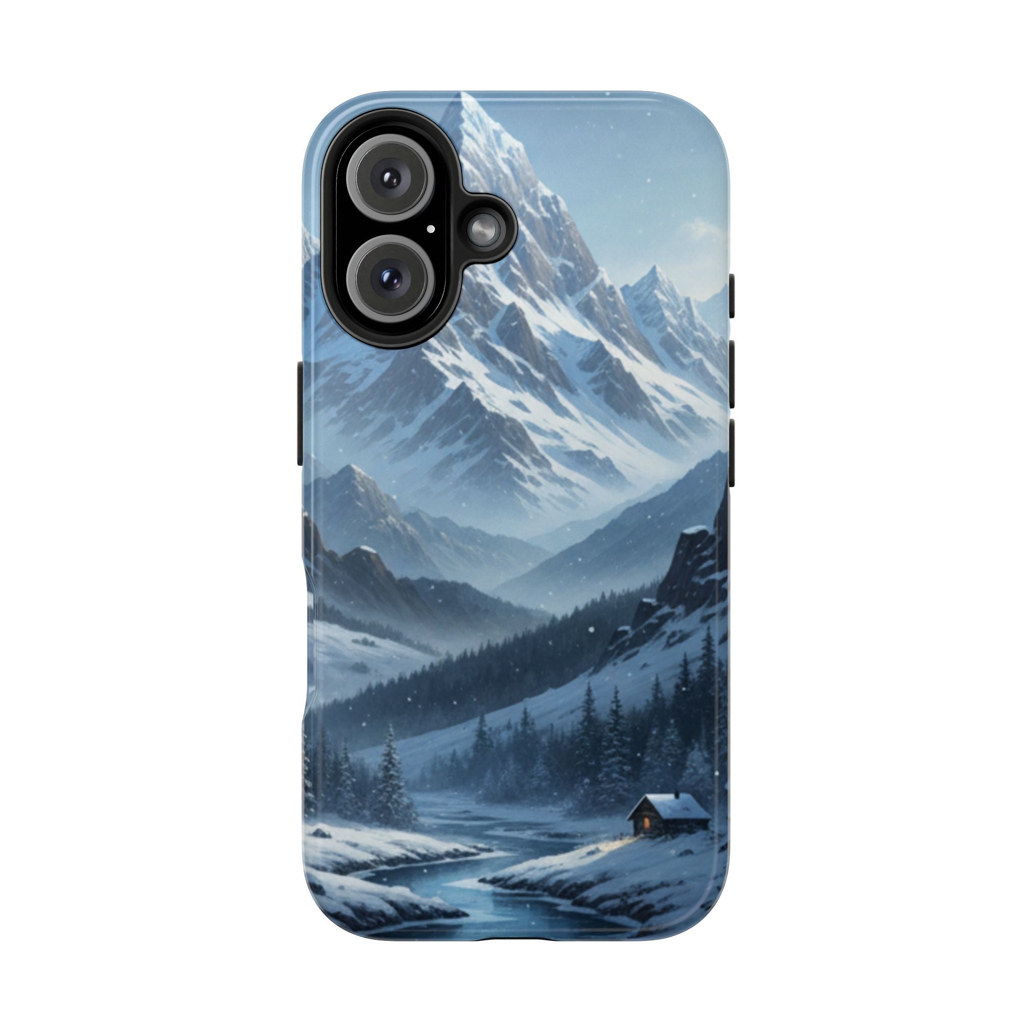 Tough Phone Case — Snowy Mountain Cabin Landscape Protective Phone Cover