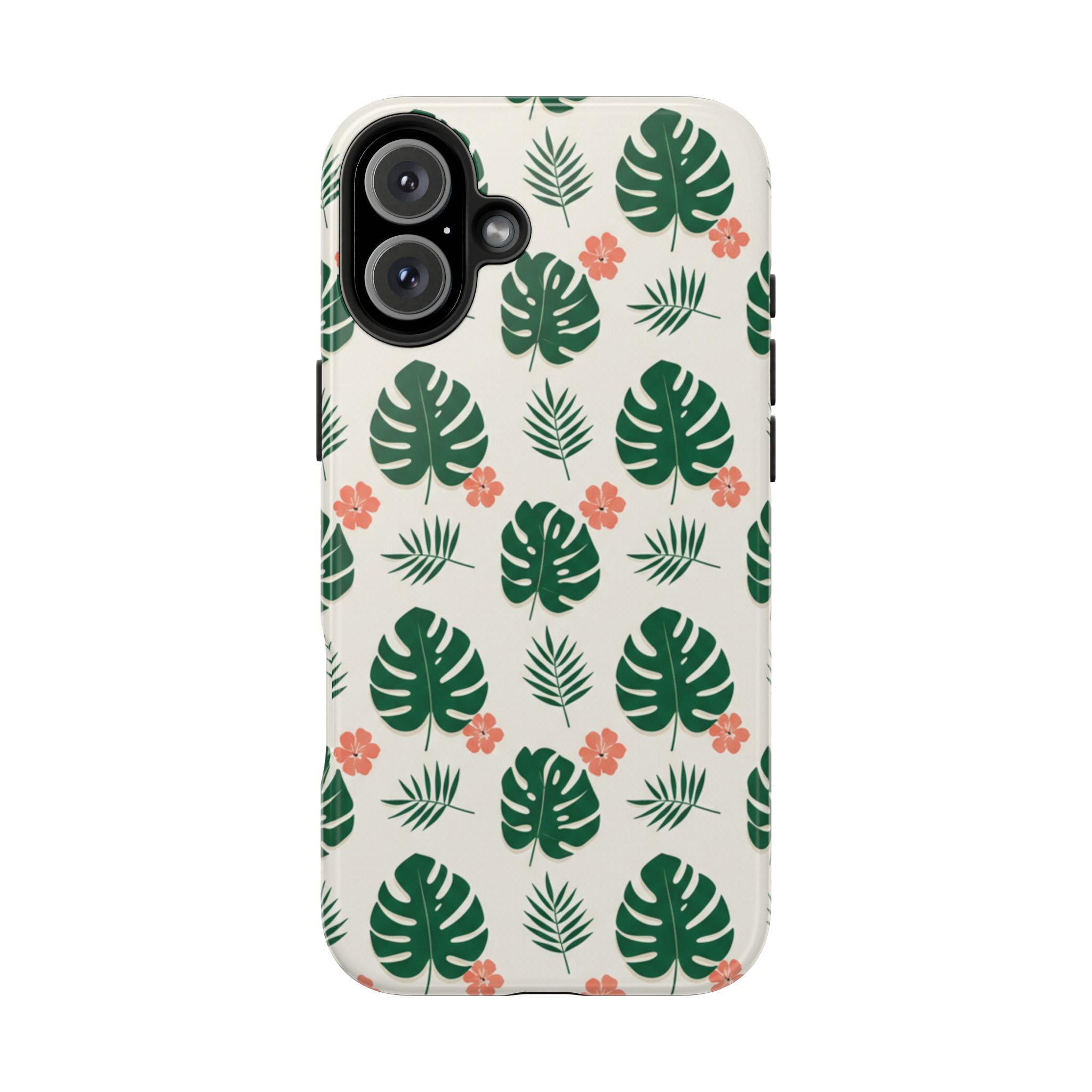 Tropical Leaves Tough Phone Case — Monstera & Pink Floral Protective Cover