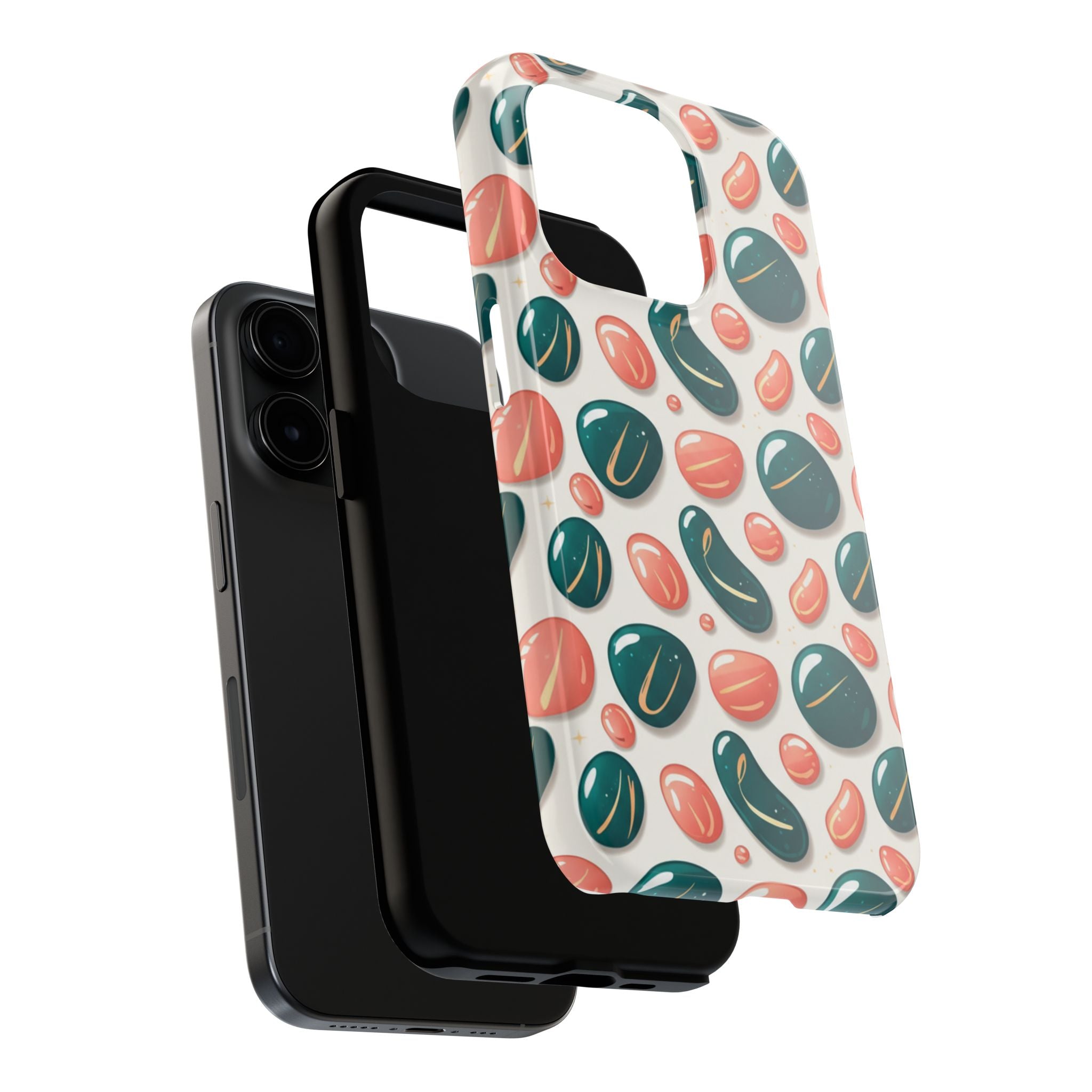 Abstract Pebble Pattern Tough Phone Case — Coral & Teal Protective Cover