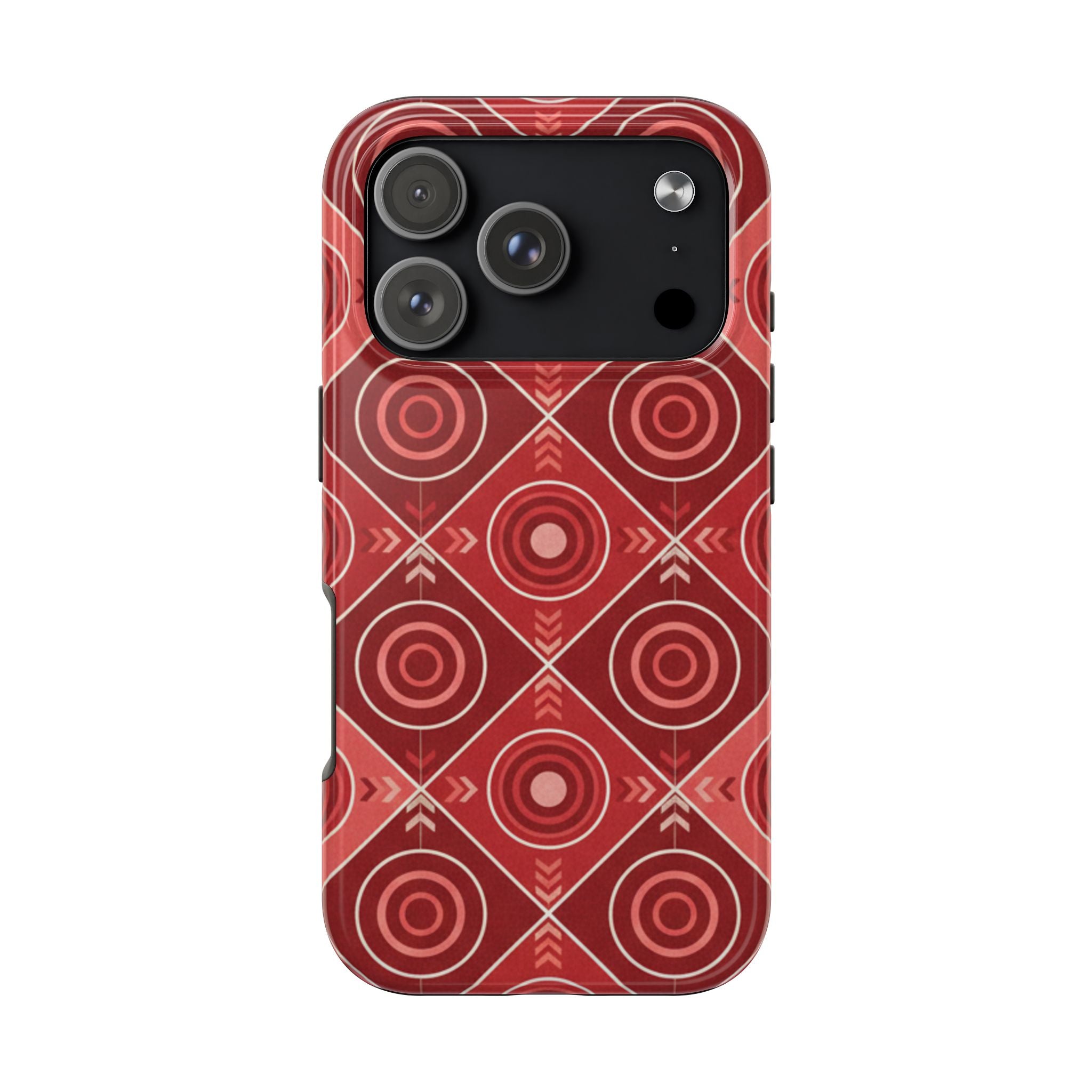 Red Geometric Target Pattern Tough Phone Case — Protective Abstract Retro Design