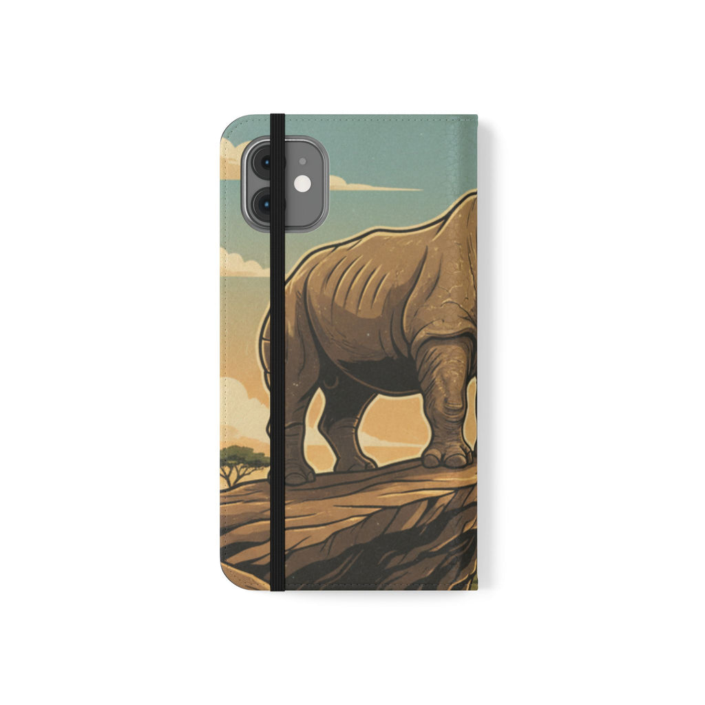 Rhino Sunset Flip Phone Case – Safari Wildlife Wallet Case