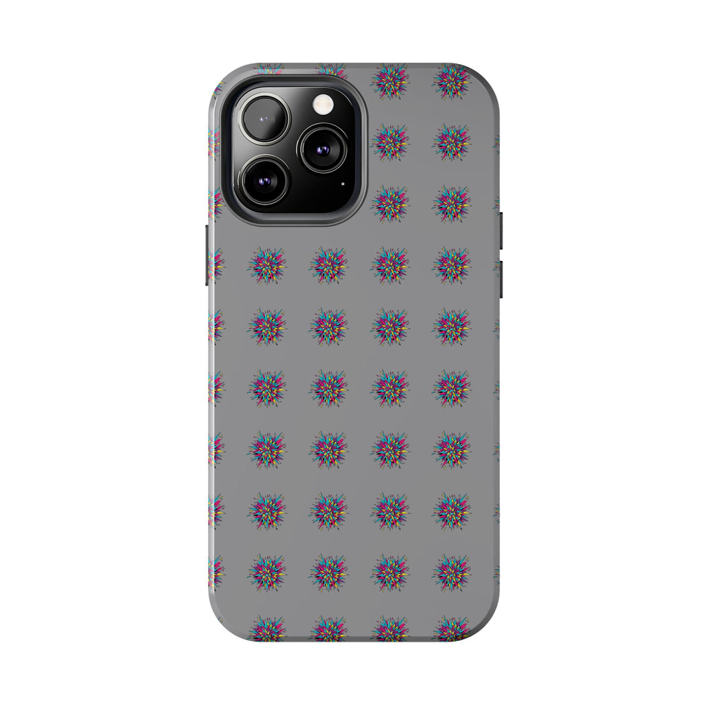 Tough Phone Case — Abstract Floral Burst Pattern on Gray (Protective Slim Fit)