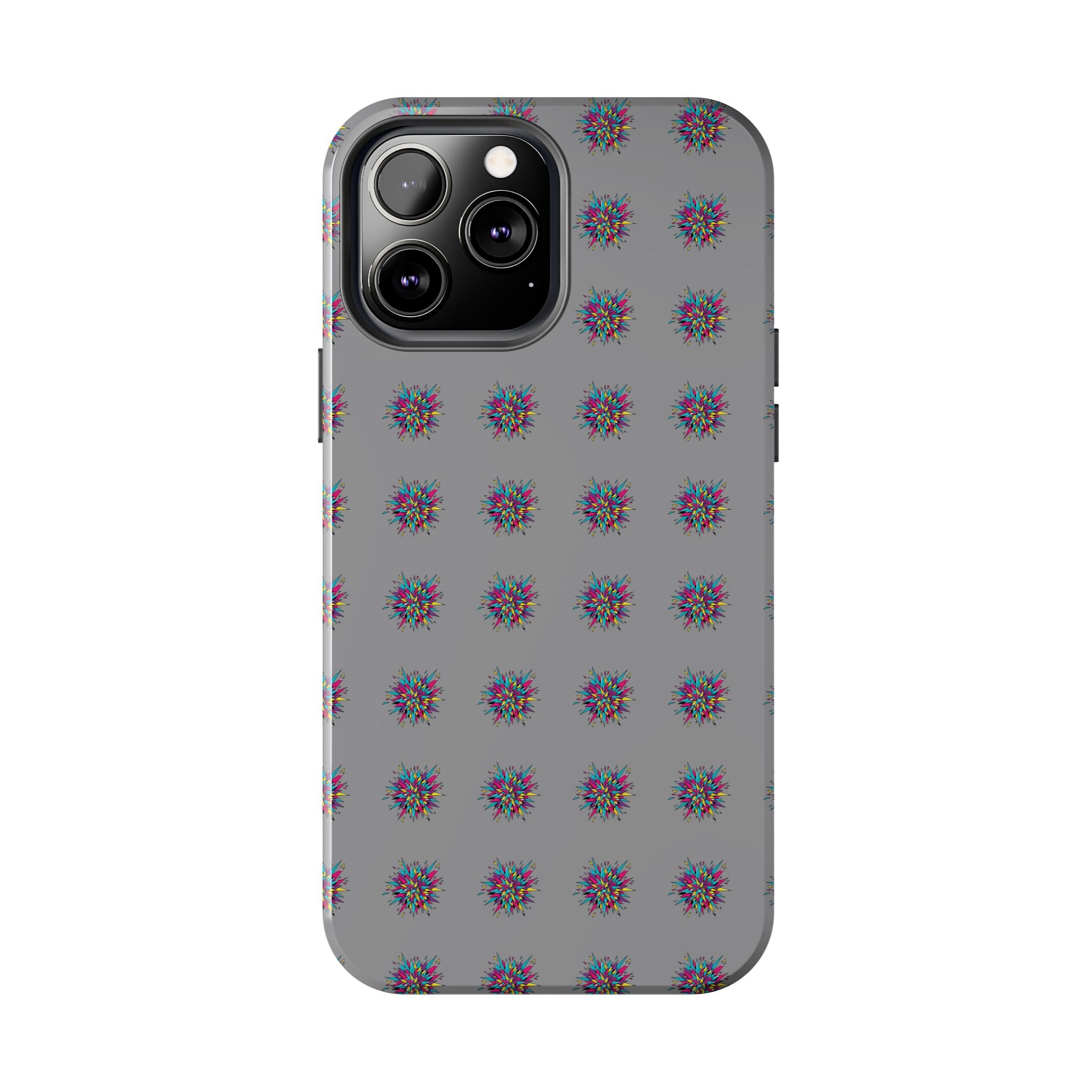 Tough Phone Case — Abstract Floral Burst Pattern on Gray (Protective Slim Fit)