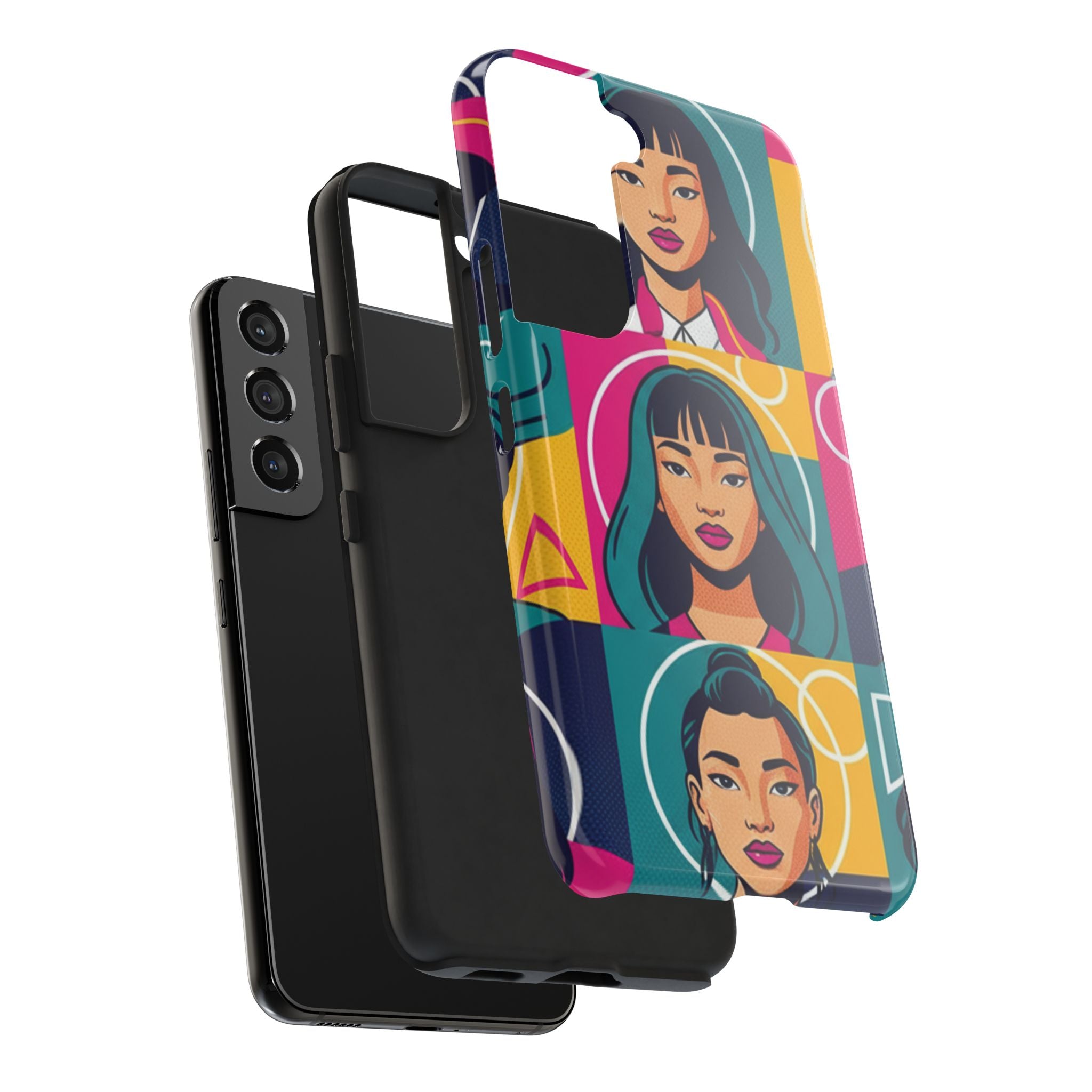 Bold Pop Art Faces Tough Phone Case — Colorful Retro Portrait Protective Cover