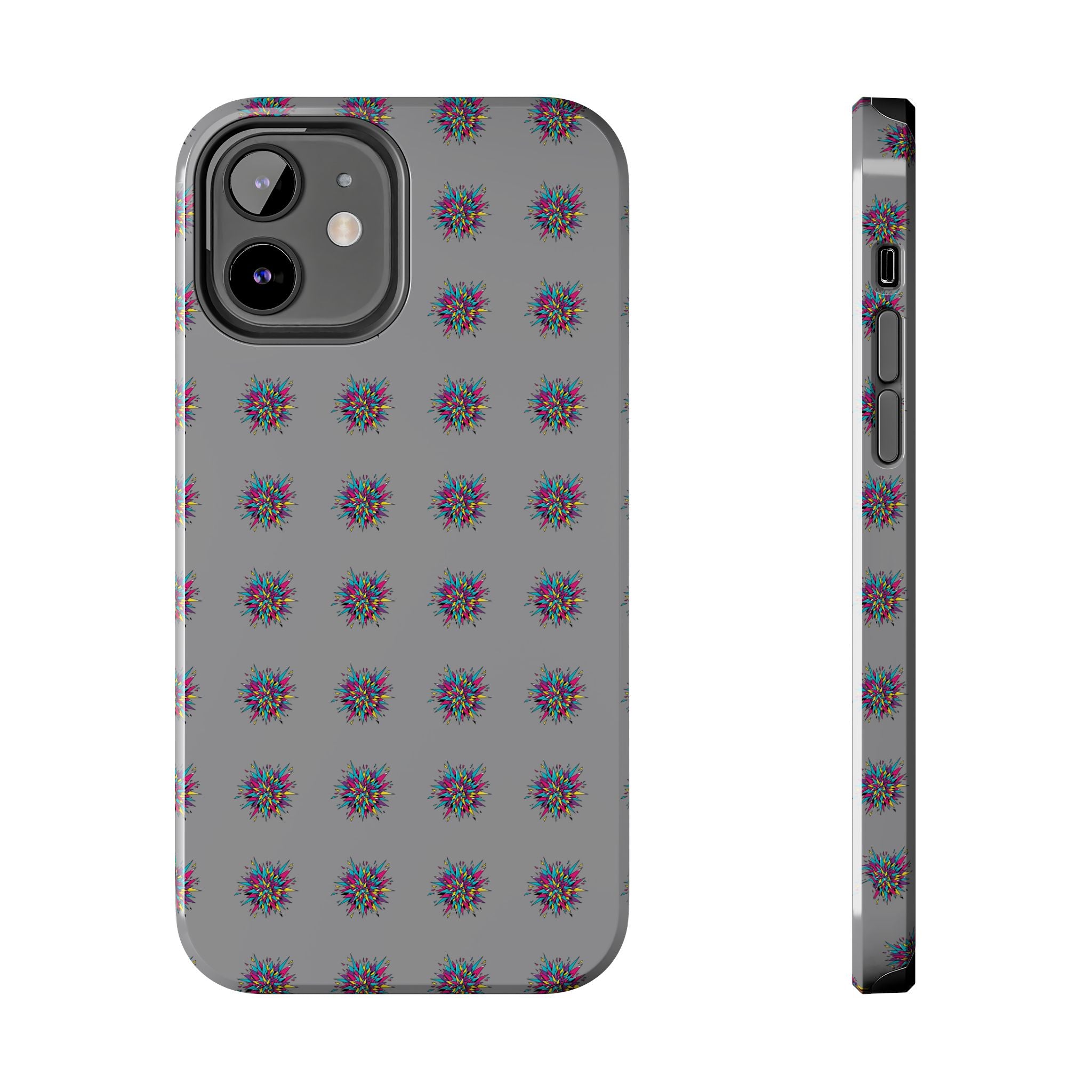 Tough Phone Case — Abstract Floral Burst Pattern on Gray (Protective Slim Fit)