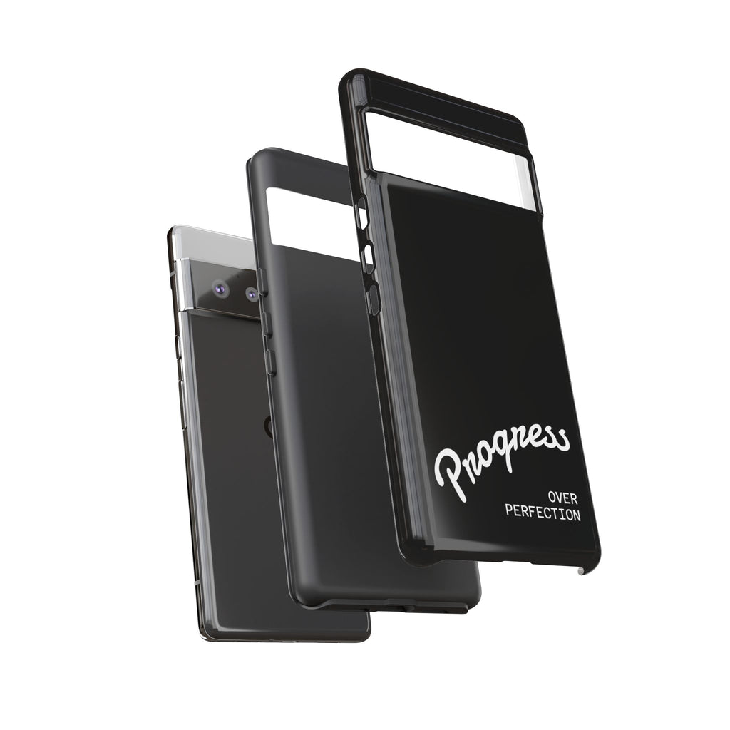 Phone Case - "Progress Over Perfection" Glossy Black Protective Cover