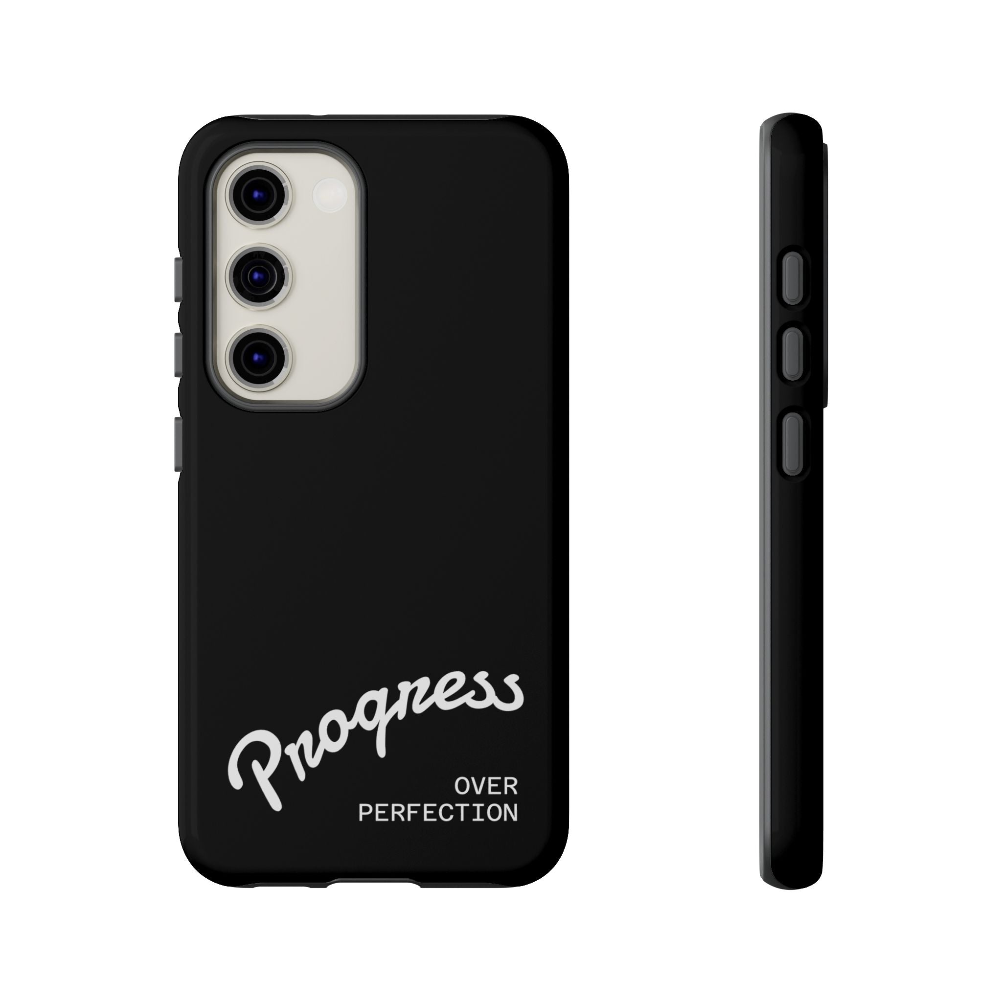 Phone Case - "Progress Over Perfection" Glossy Black Protective Cover