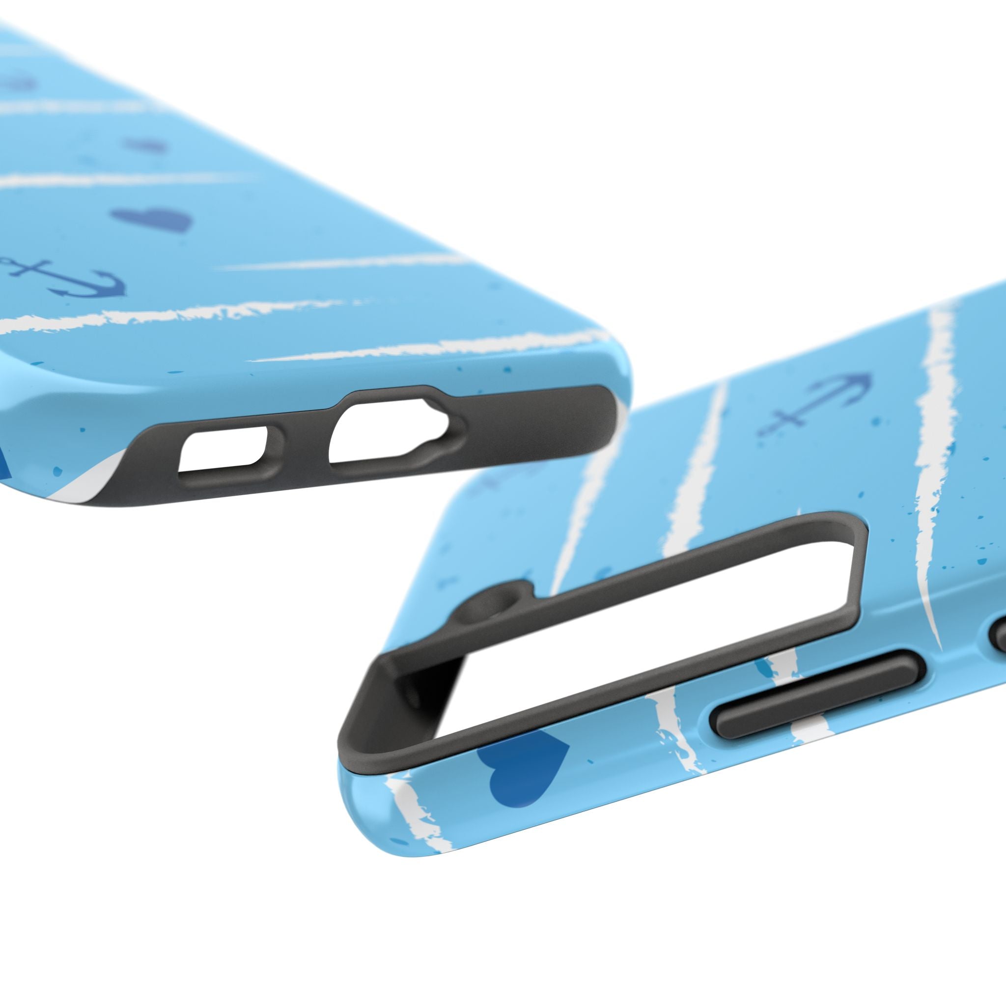 Nautical Blue Anchor & Hearts Tough Phone Case — Cute Striped Protective Cover