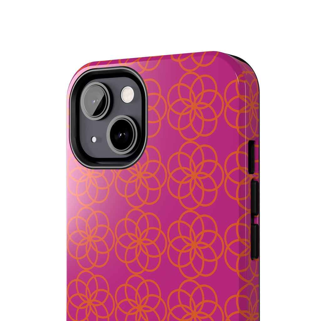 Floral Geometric Tough Phone Case — Pink & Orange Patterned Protective Cover