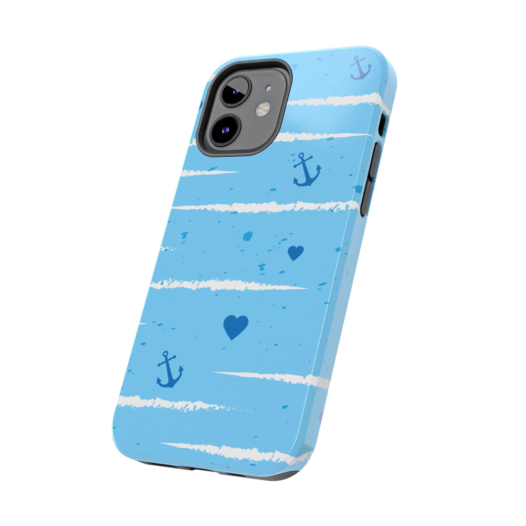 Nautical Blue Anchor & Hearts Tough Phone Case — Cute Striped Protective Cover
