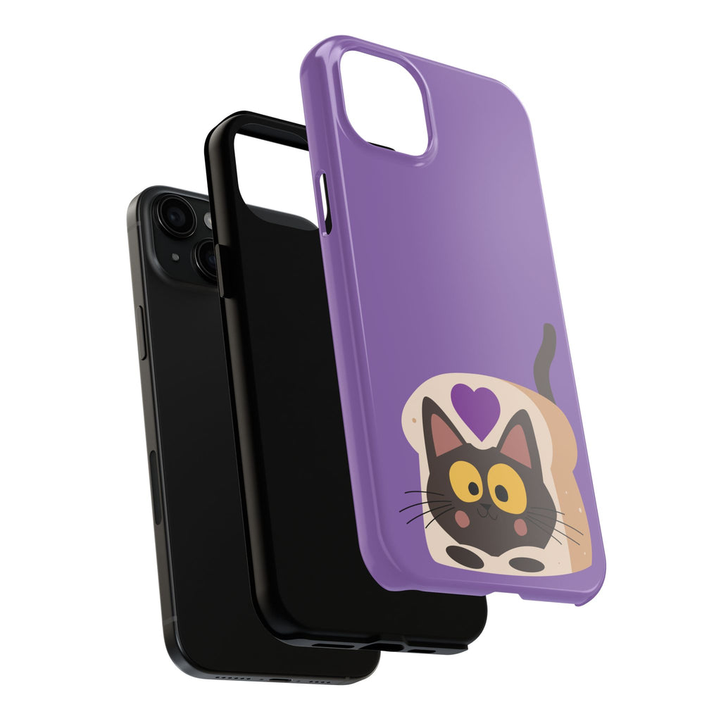 Purple Cute Cat-in-Bread Tough Phone Case — Cute Cat Heart Design