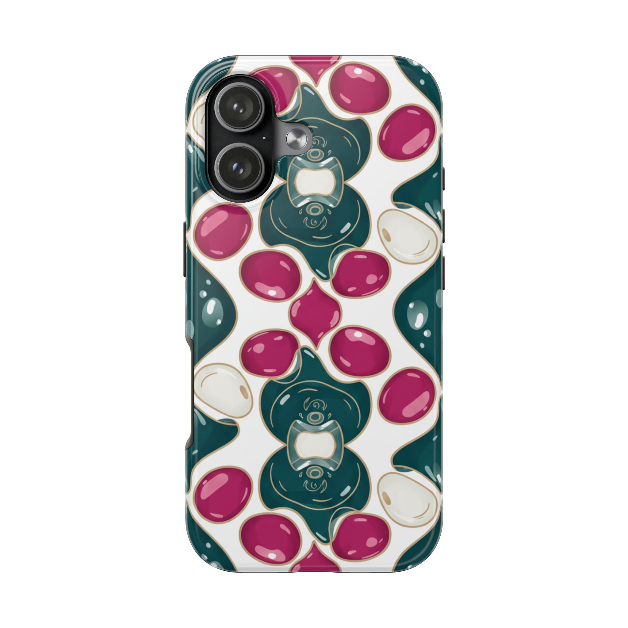 Floral Jewel Pattern Tough Phone Case — Teal & Fuchsia Protective Cover