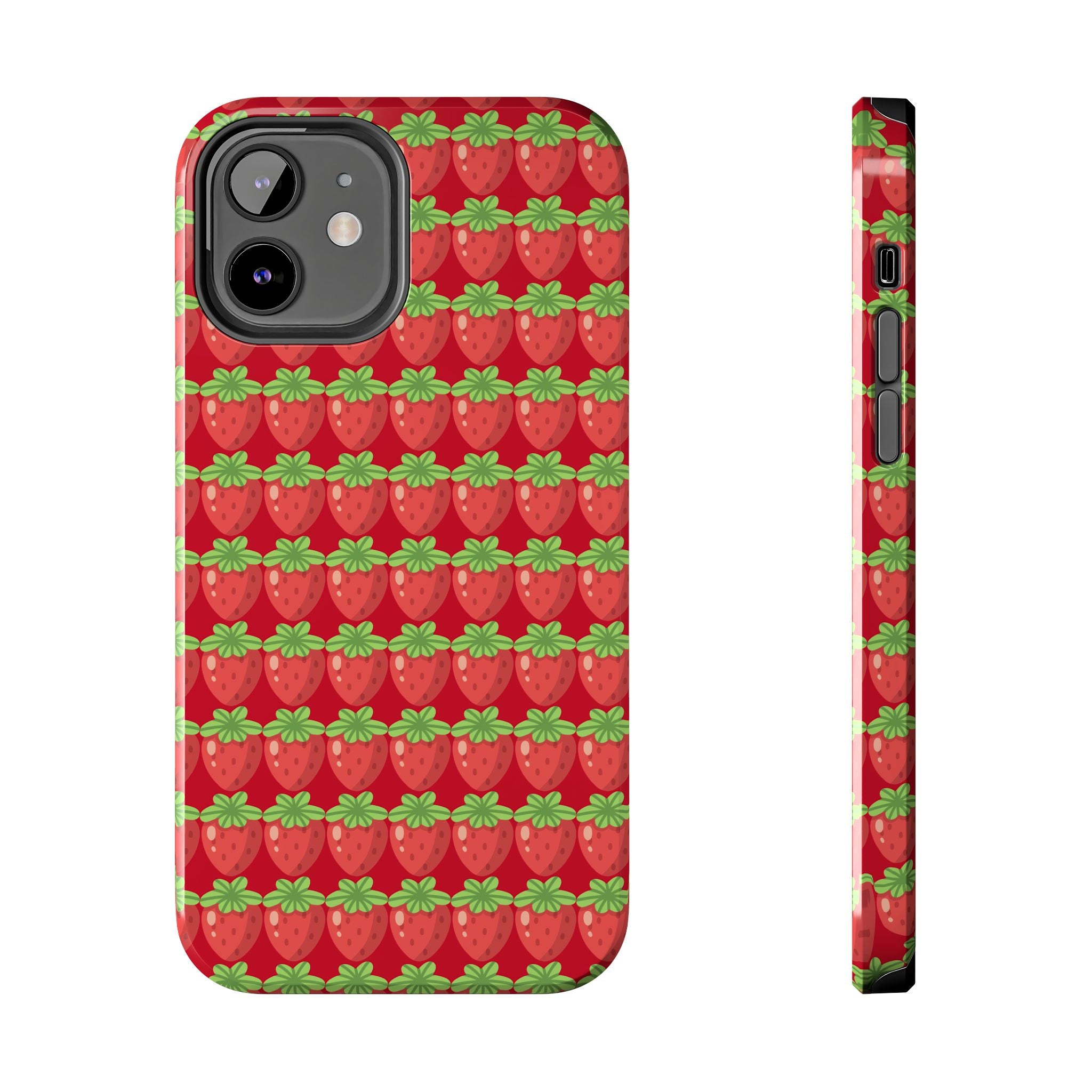 Strawberry Pattern Tough Phone Case — Cute Red Fruit Protective Cover