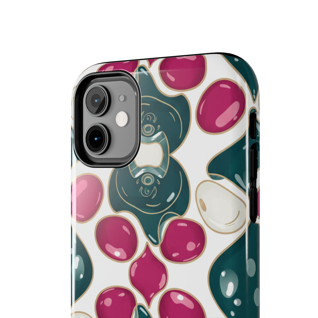 Floral Jewel Pattern Tough Phone Case — Teal & Fuchsia Protective Cover