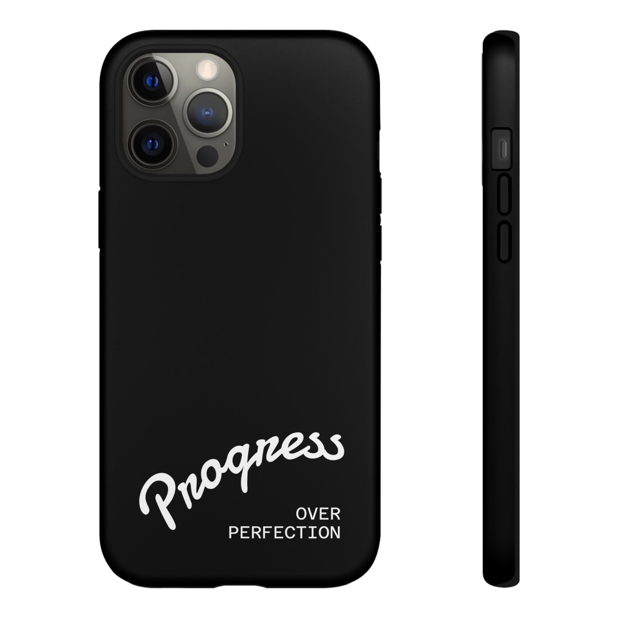 Phone Case - "Progress Over Perfection" Glossy Black Protective Cover