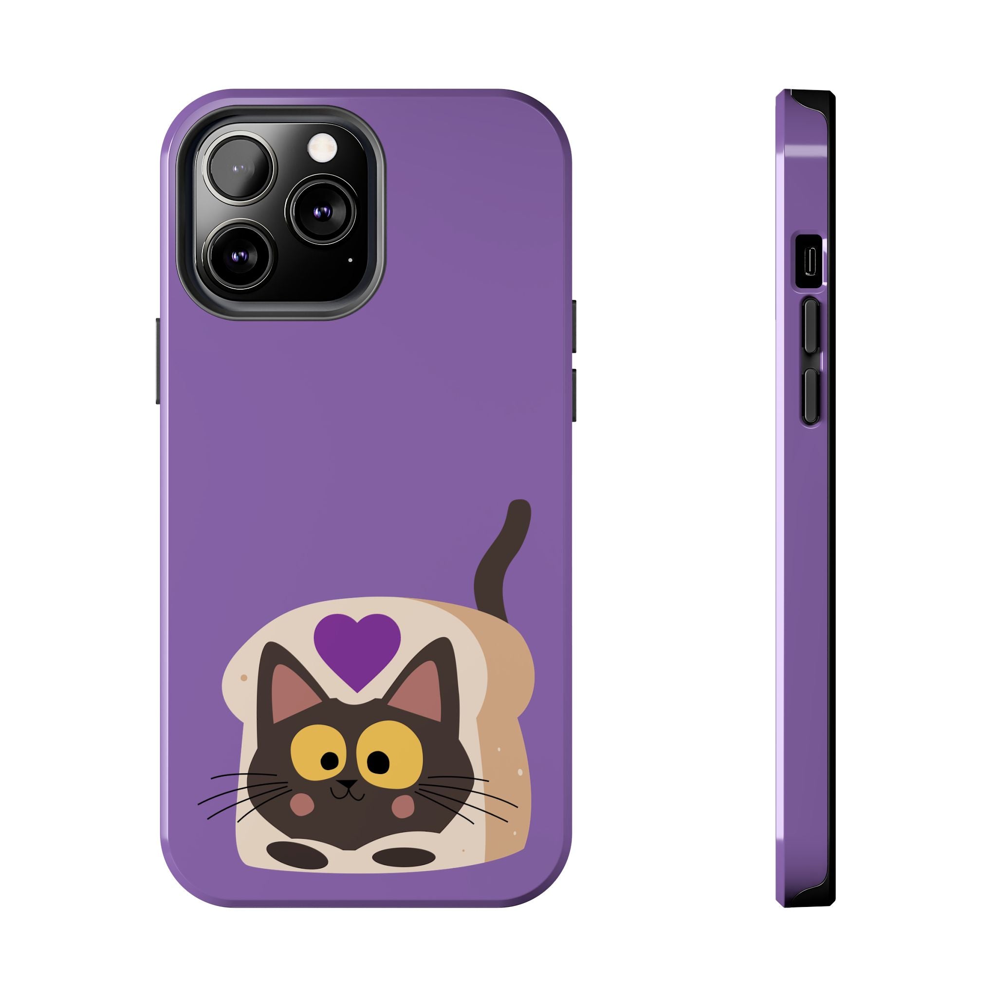 Purple Cute Cat-in-Bread Tough Phone Case — Cute Cat Heart Design