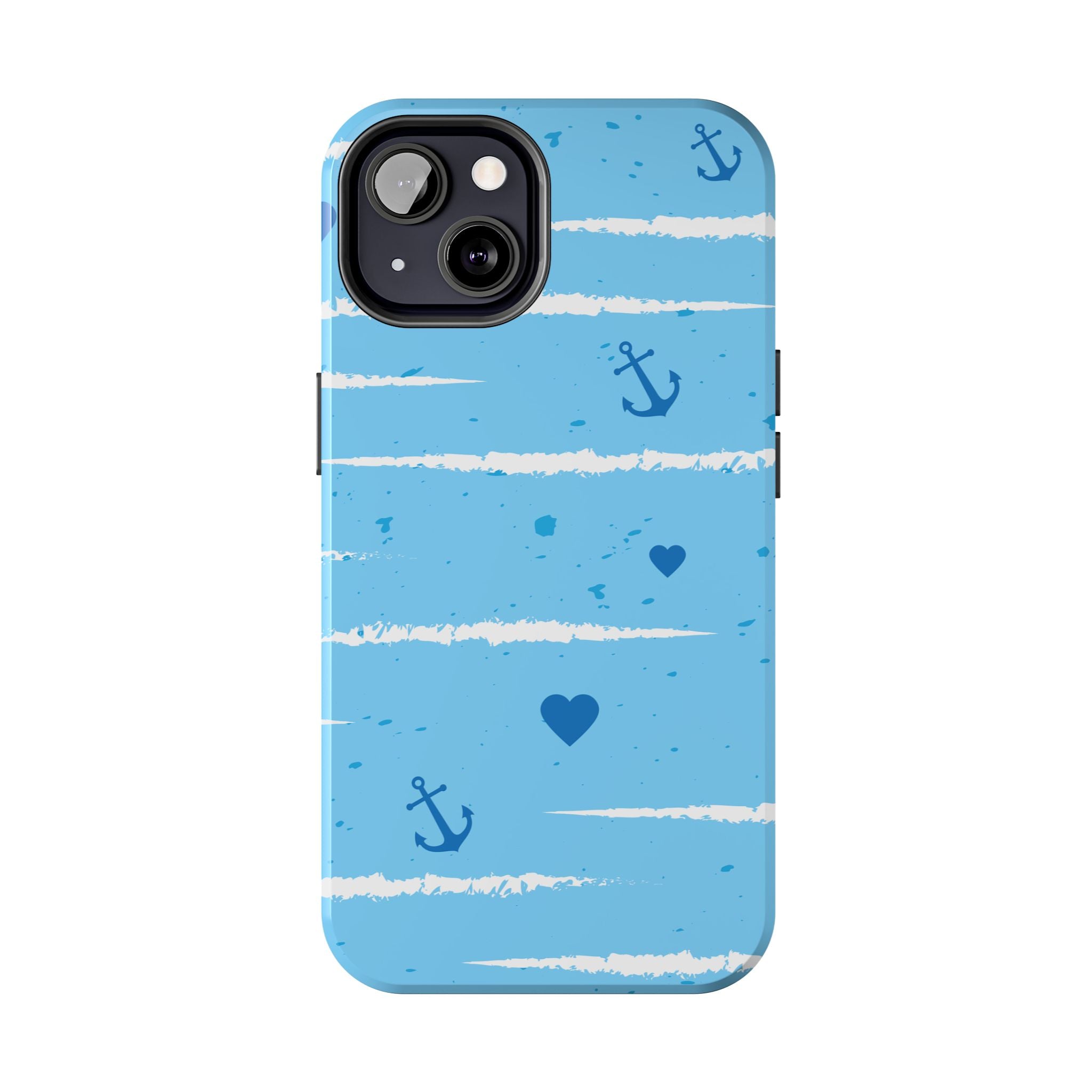 Nautical Blue Anchor & Hearts Tough Phone Case — Cute Striped Protective Cover