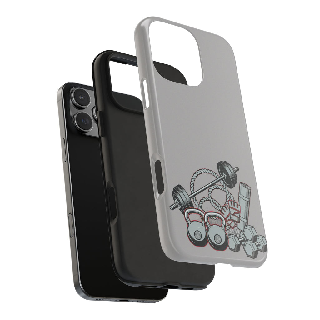 Fitness Gear Tough Phone Case — Dumbbells, Kettlebells & Jump Rope Design