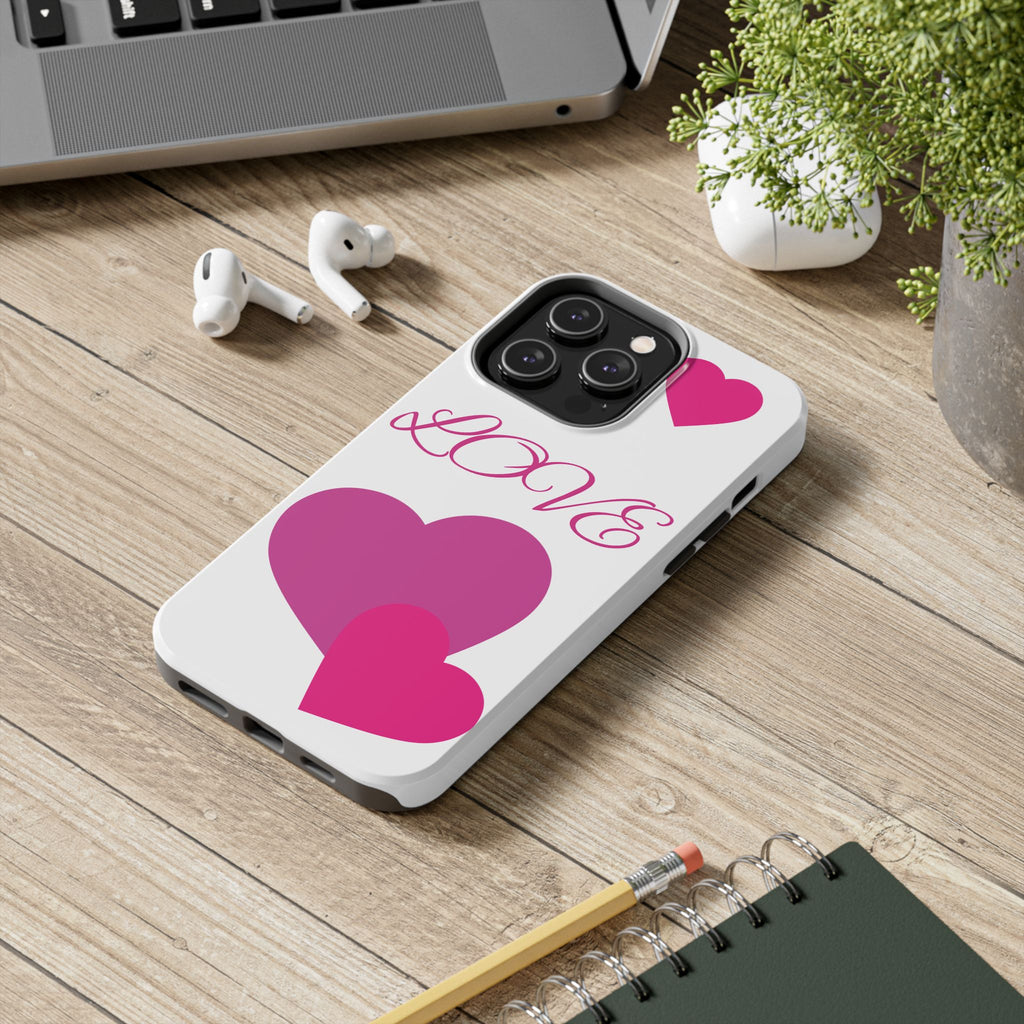 Love Heart Tough Phone Case — Pink Hearts Protective Phone Cover