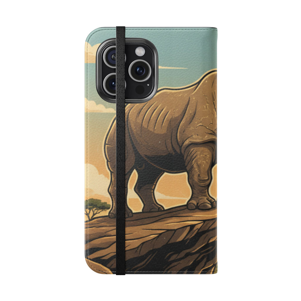 Rhino Sunset Flip Phone Case – Safari Wildlife Wallet Case
