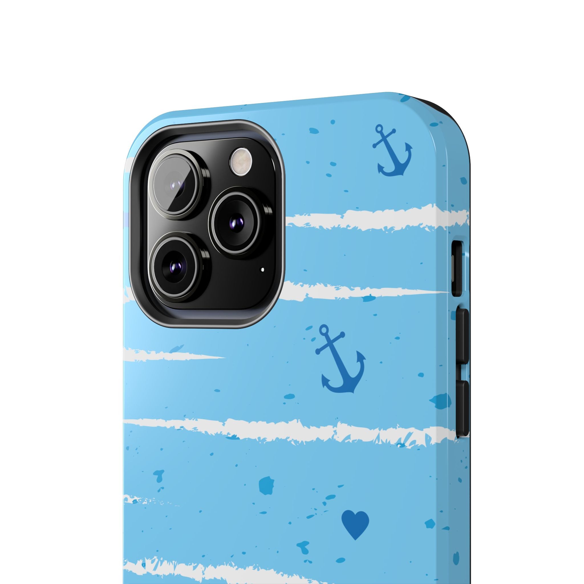 Nautical Blue Anchor & Hearts Tough Phone Case — Cute Striped Protective Cover