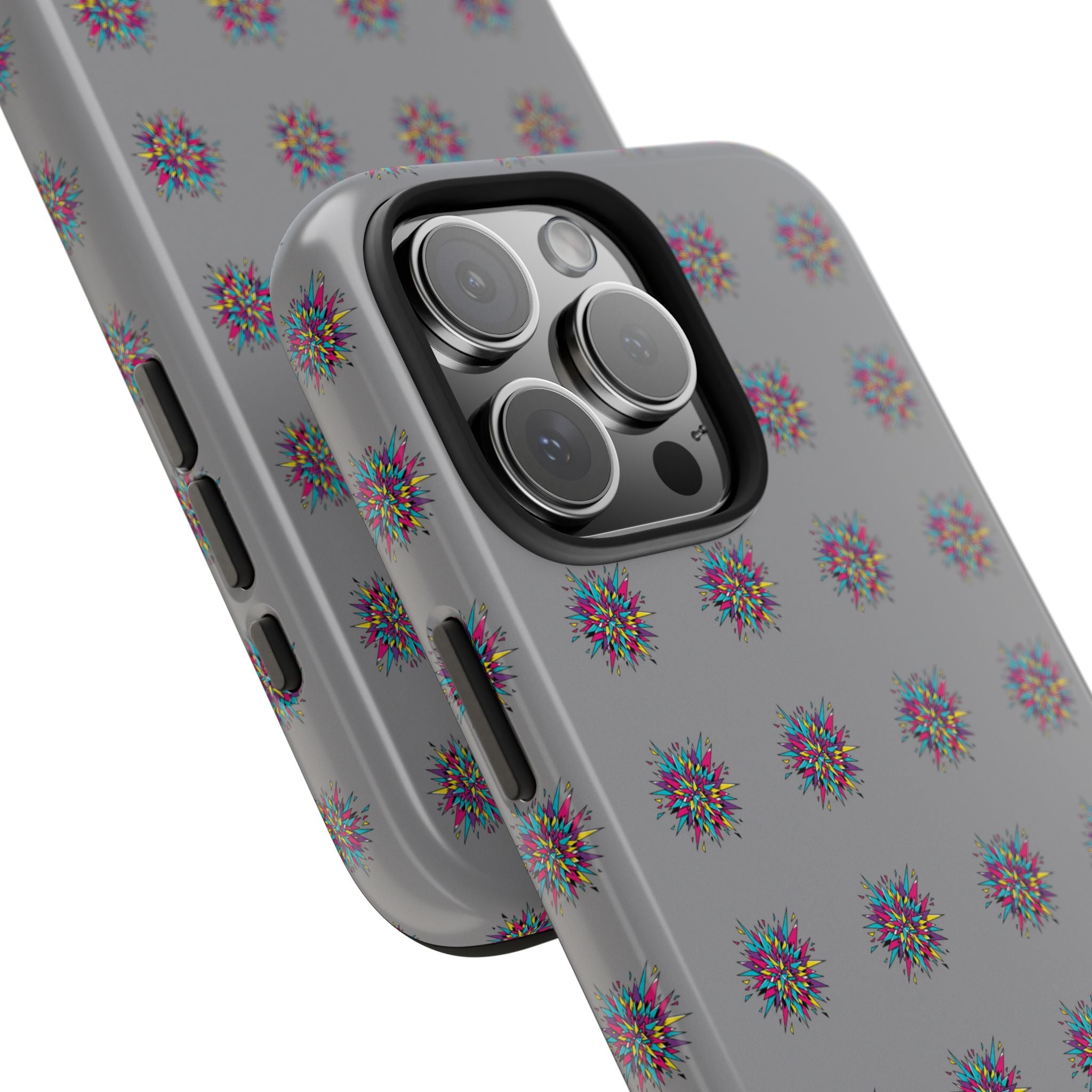 Tough Phone Case — Abstract Floral Burst Pattern on Gray (Protective Slim Fit)