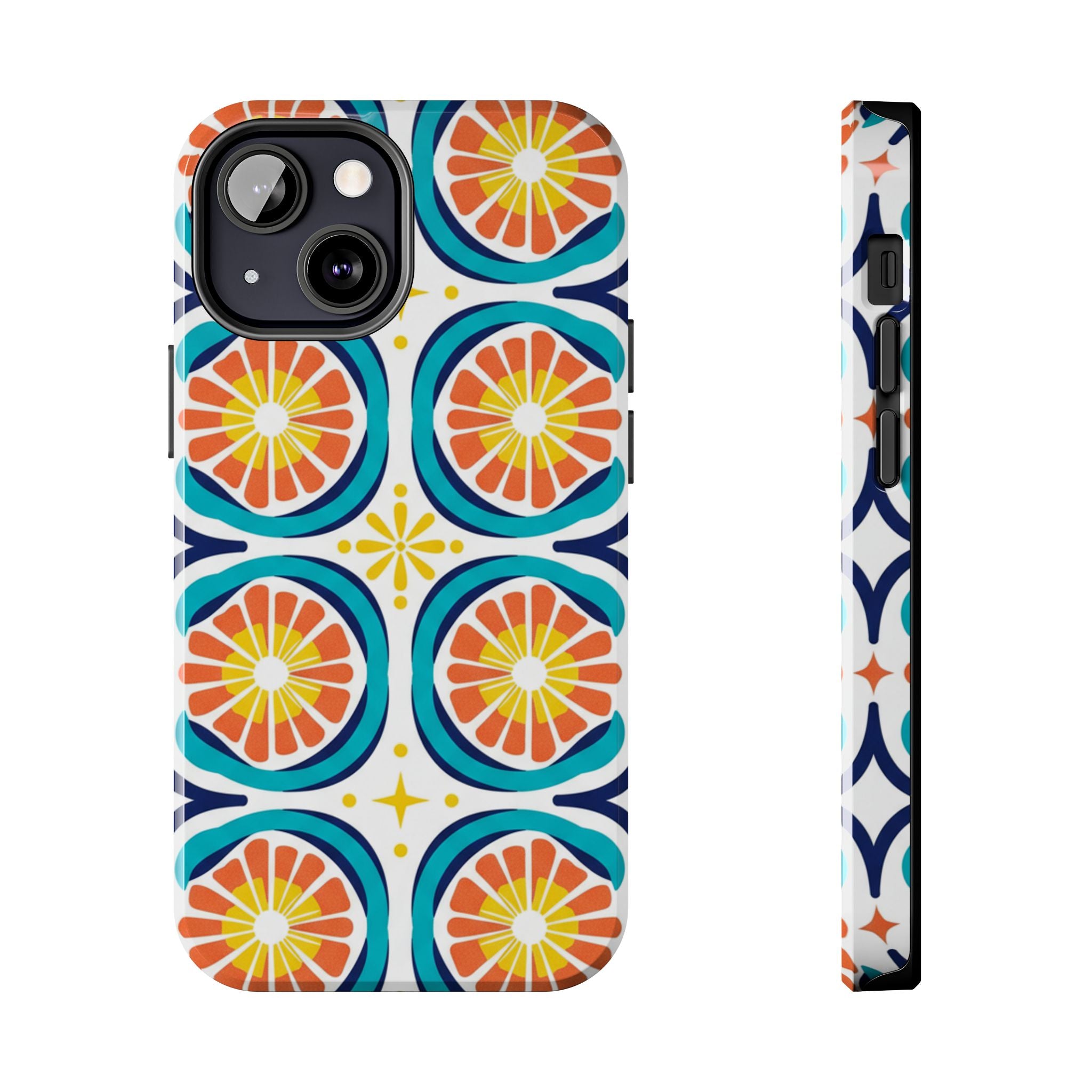 Citrus Tile Tough Phone Case — Colorful Retro Orange Slice Pattern