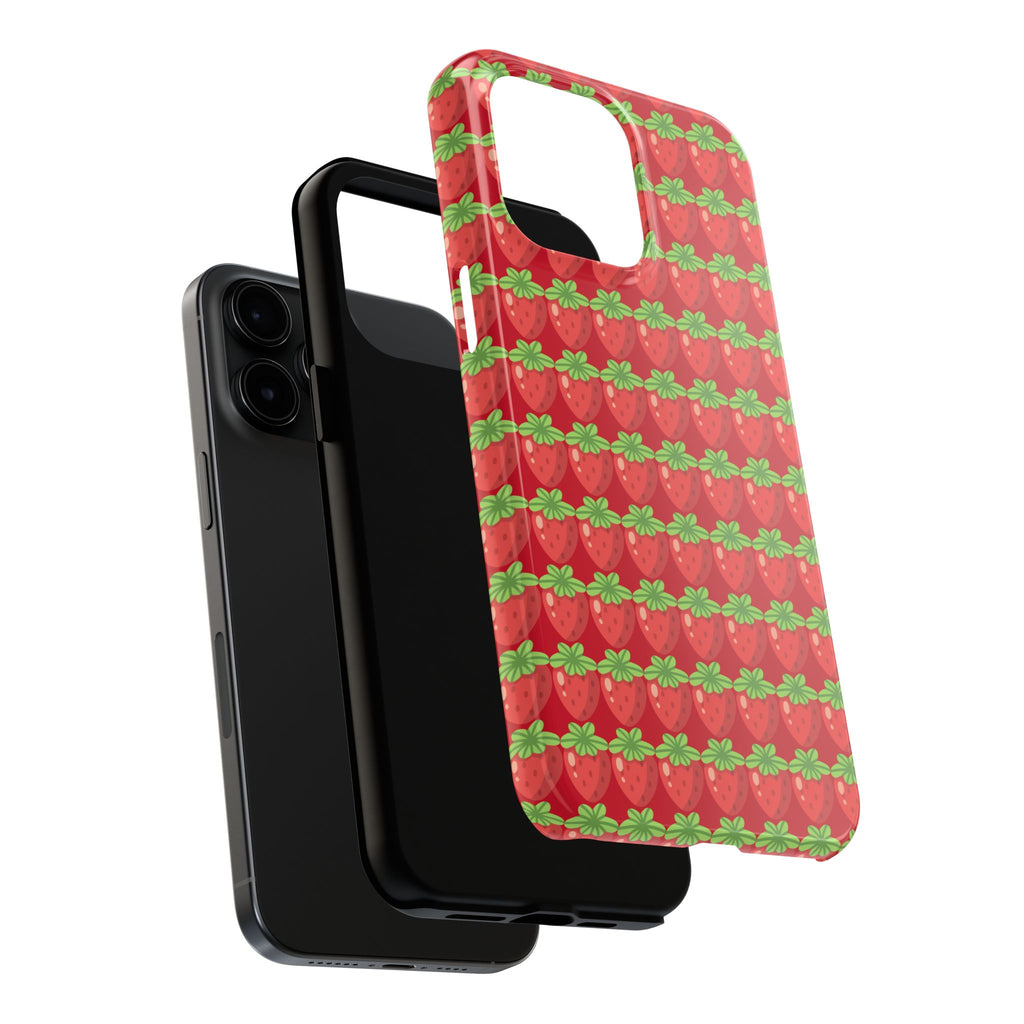 Strawberry Pattern Tough Phone Case — Cute Red Fruit Protective Cover