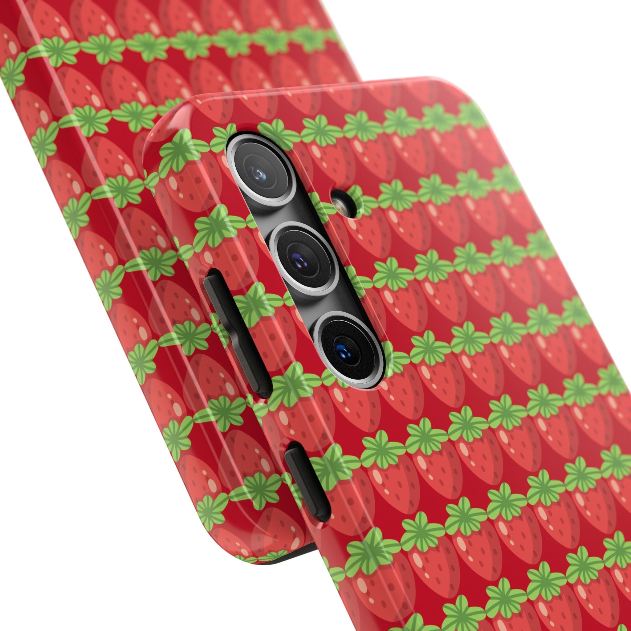 Strawberry Pattern Tough Phone Case — Cute Red Fruit Protective Cover