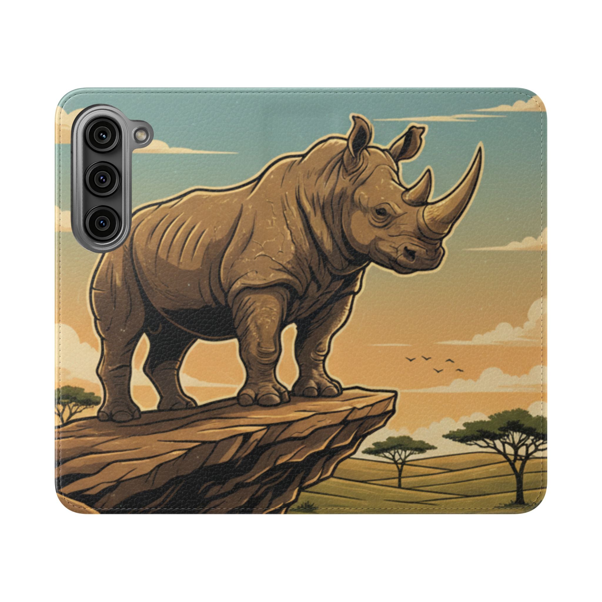 Rhino Sunset Flip Phone Case – Safari Wildlife Wallet Case