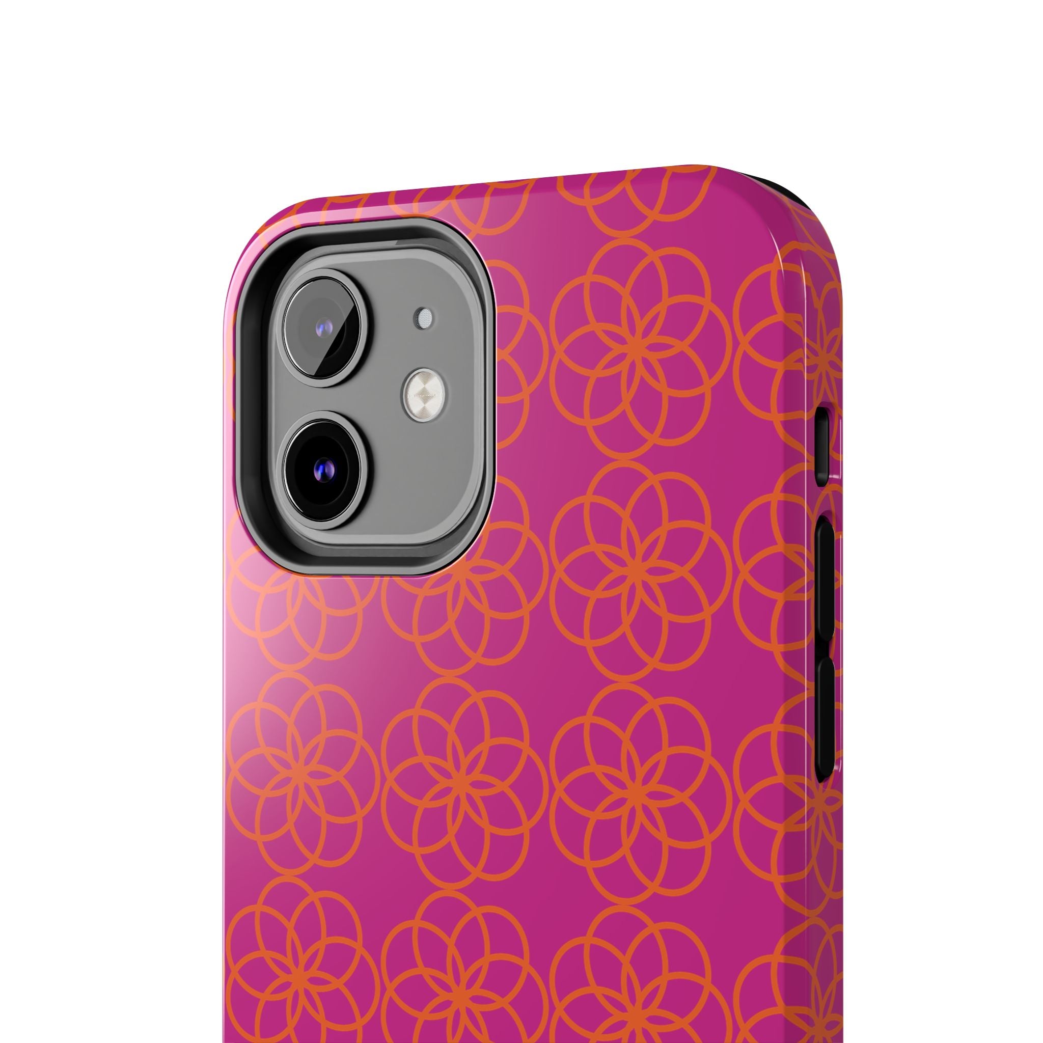 Floral Geometric Tough Phone Case — Pink & Orange Patterned Protective Cover