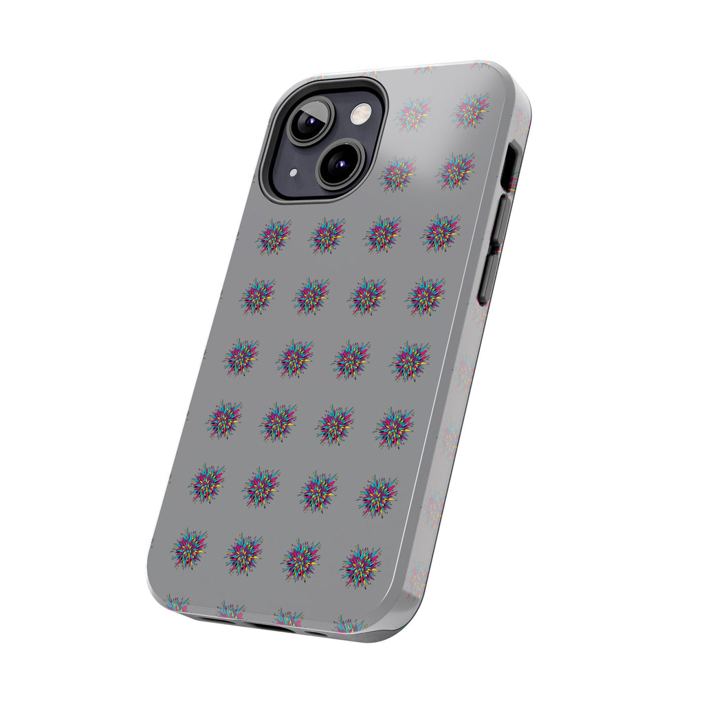 Tough Phone Case — Abstract Floral Burst Pattern on Gray (Protective Slim Fit)