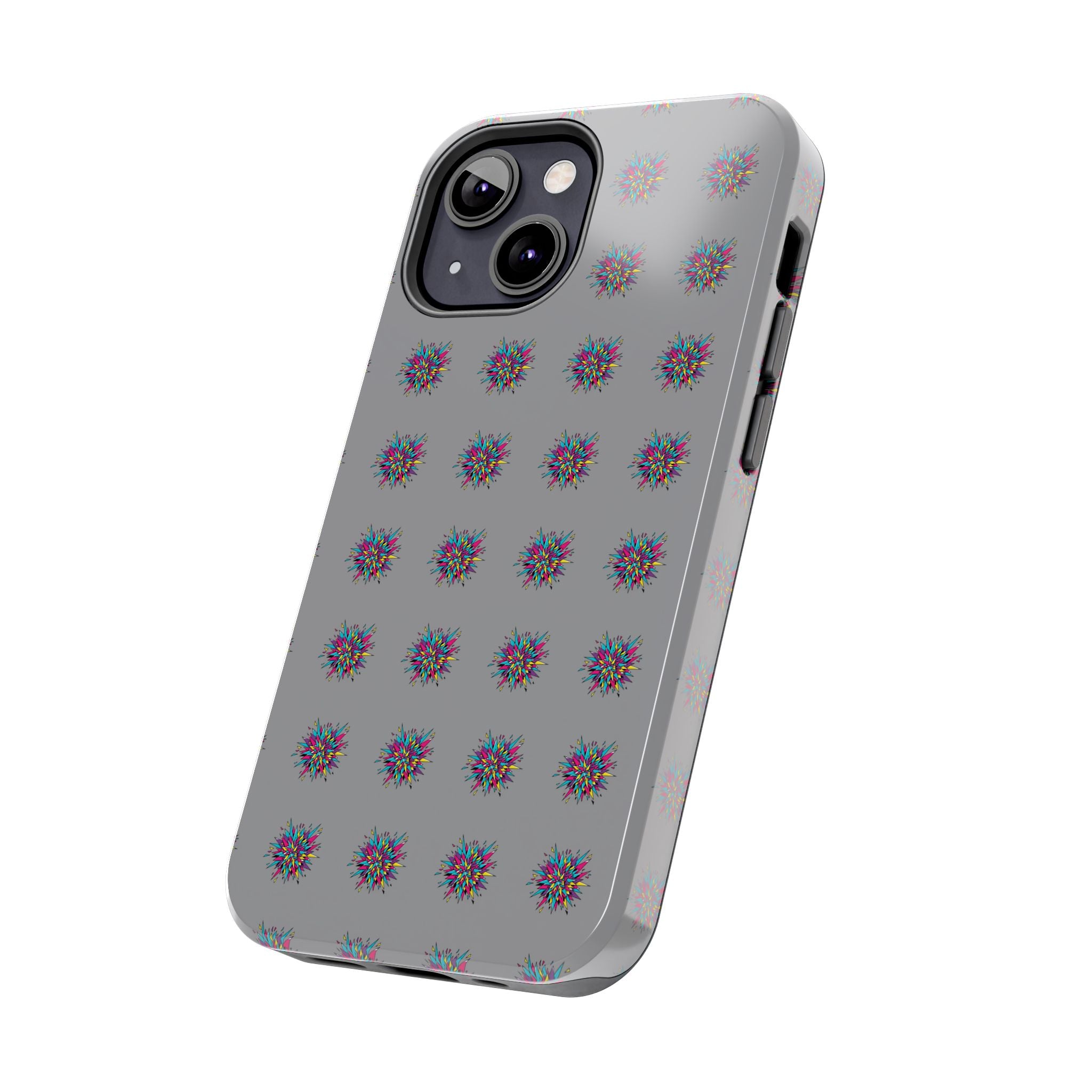 Tough Phone Case — Abstract Floral Burst Pattern on Gray (Protective Slim Fit)