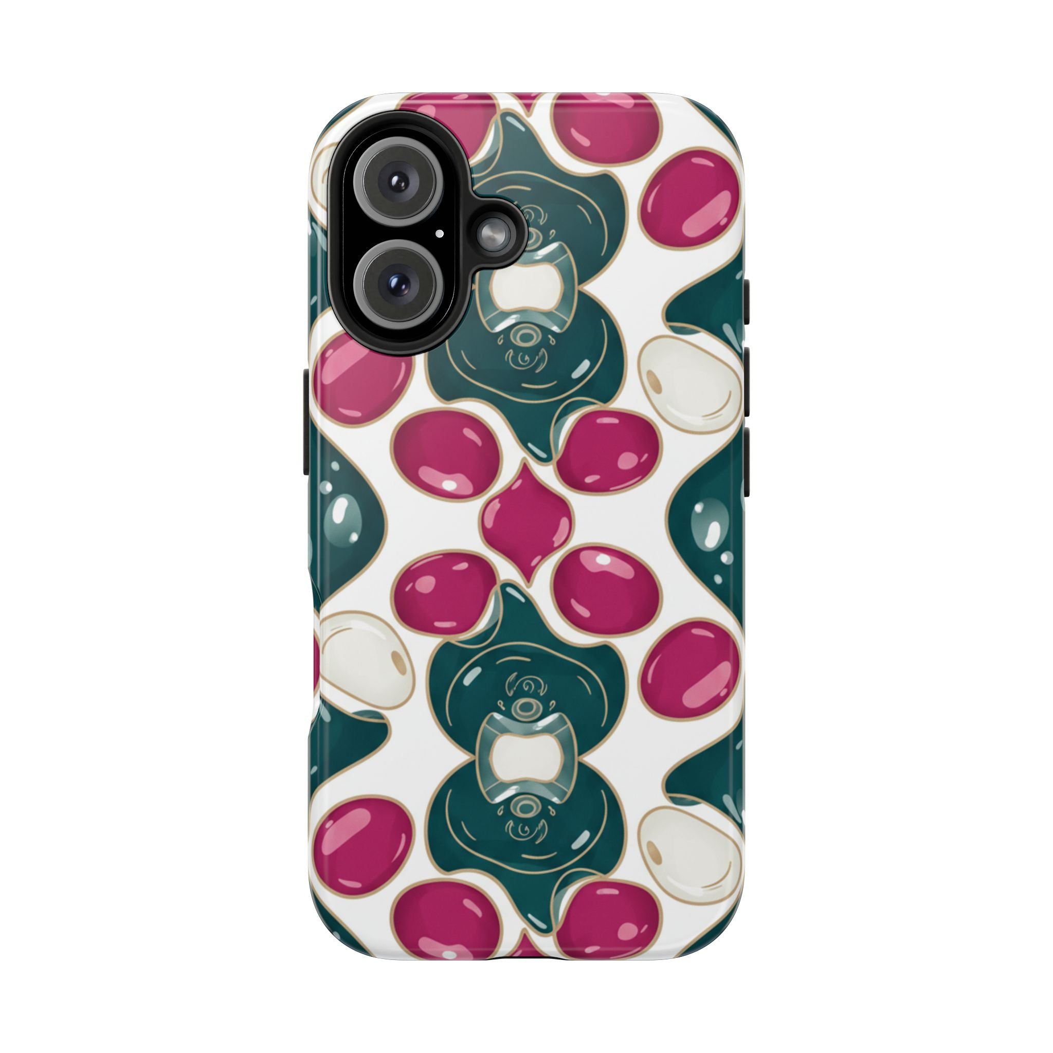 Floral Jewel Pattern Tough Phone Case — Teal & Fuchsia Protective Cover