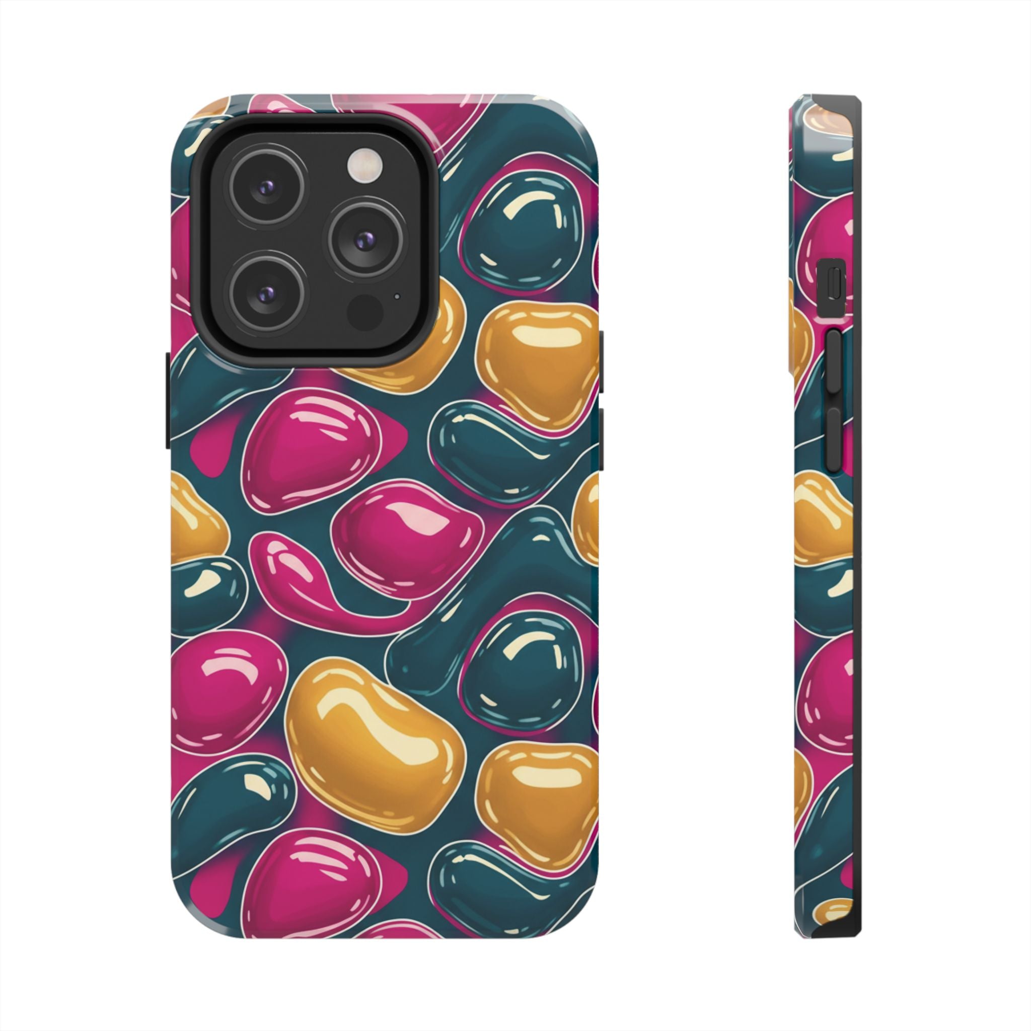 Abstract Colorful Blob Phone Case — Bold Teal, Magenta & Gold Protective Cover