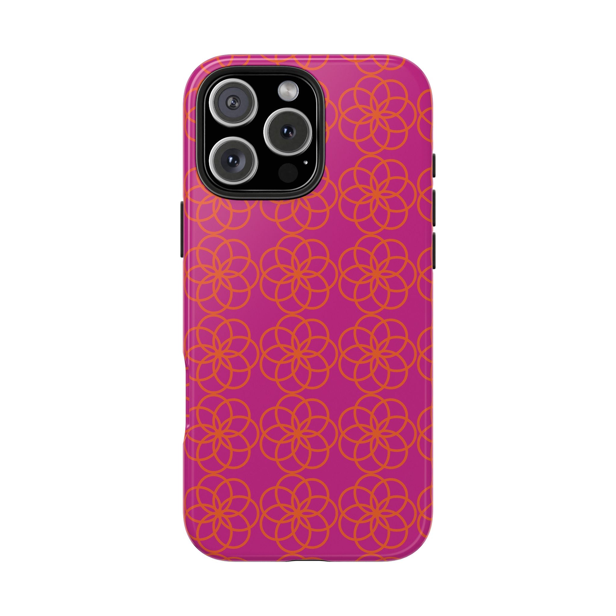 Floral Geometric Tough Phone Case — Pink & Orange Patterned Protective Cover