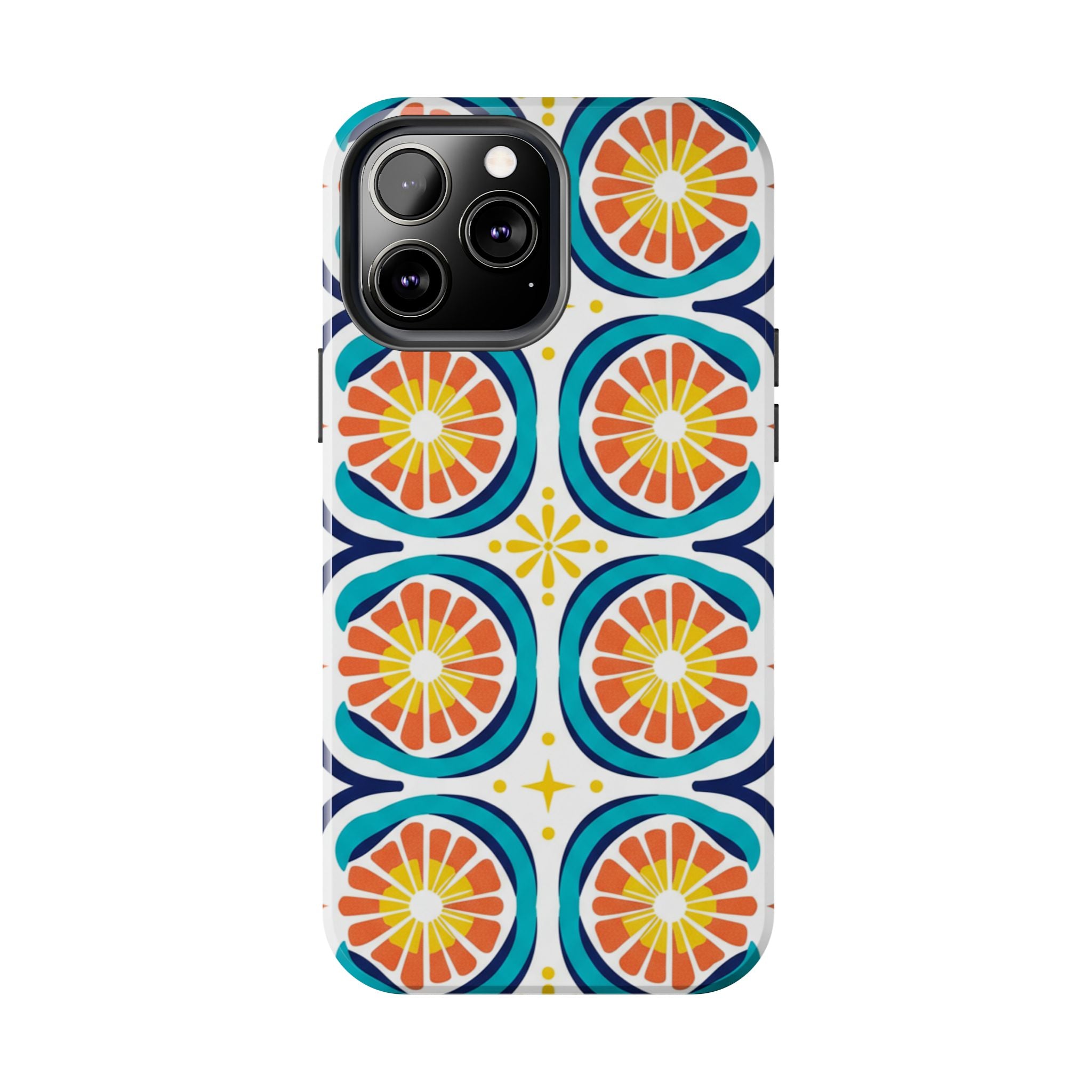 Citrus Tile Tough Phone Case — Colorful Retro Orange Slice Pattern