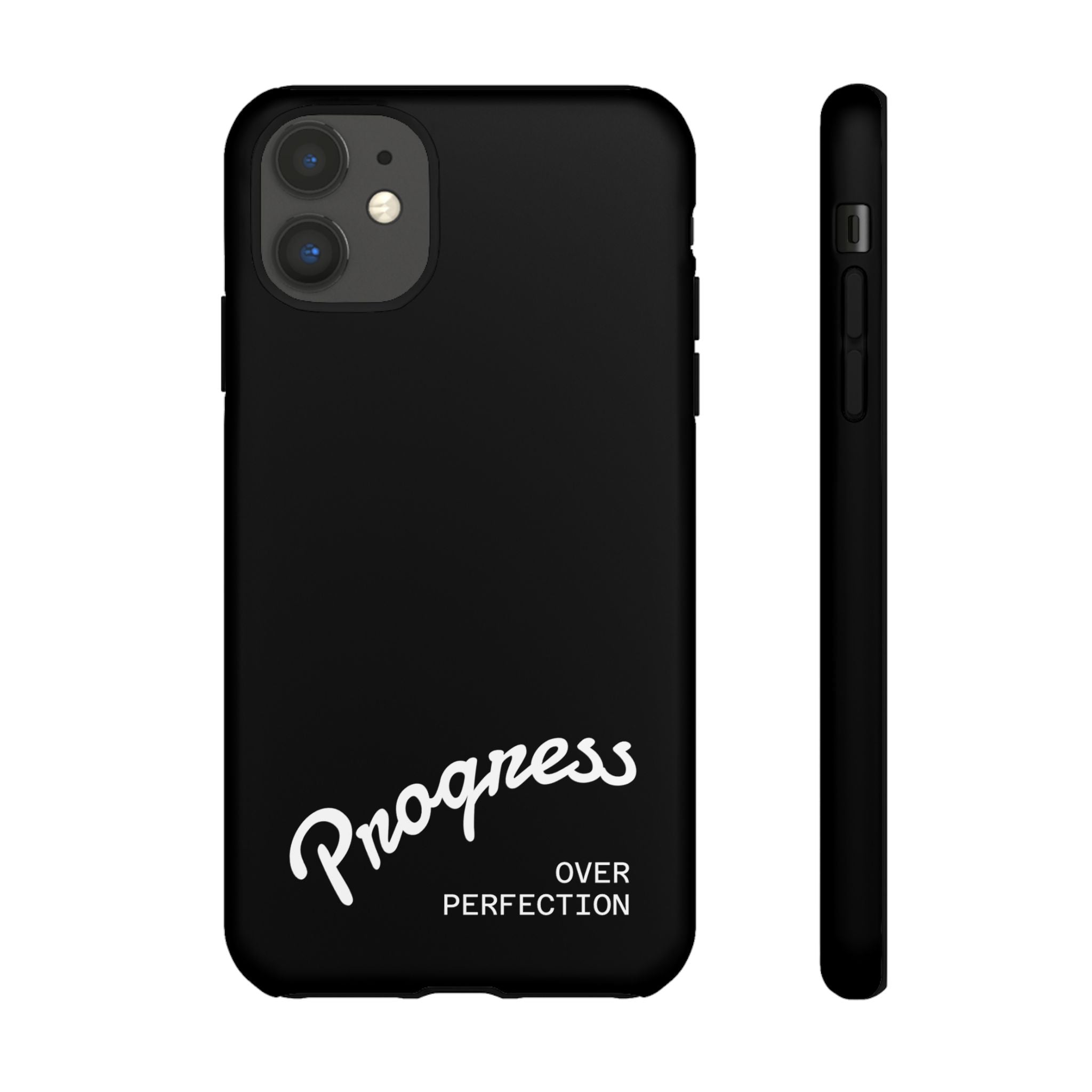 Phone Case - "Progress Over Perfection" Glossy Black Protective Cover