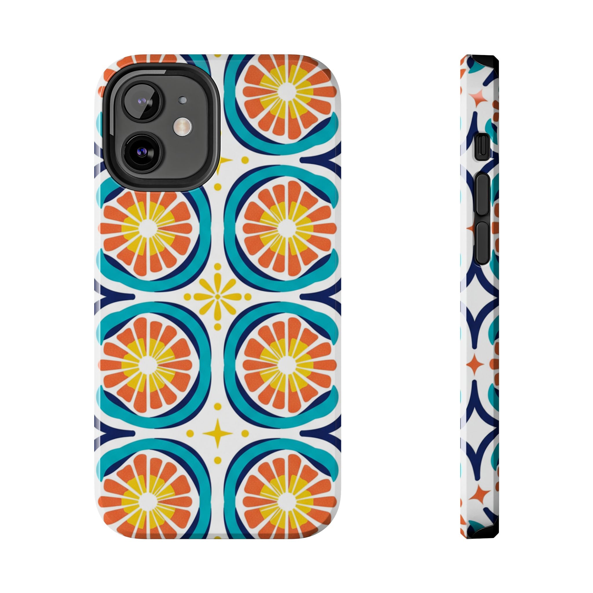 Citrus Tile Tough Phone Case — Colorful Retro Orange Slice Pattern