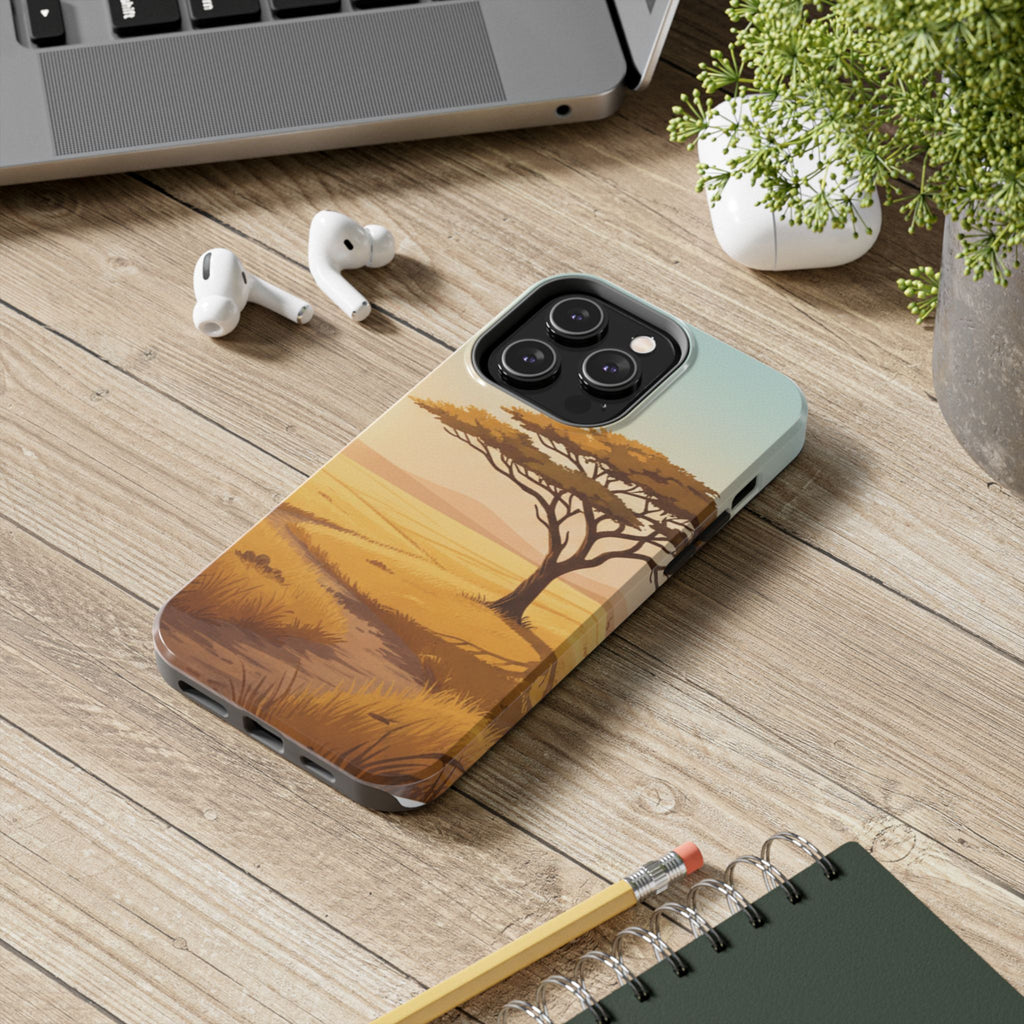 Safari Sunset Tough Phone Case — African Savanna Tree Design