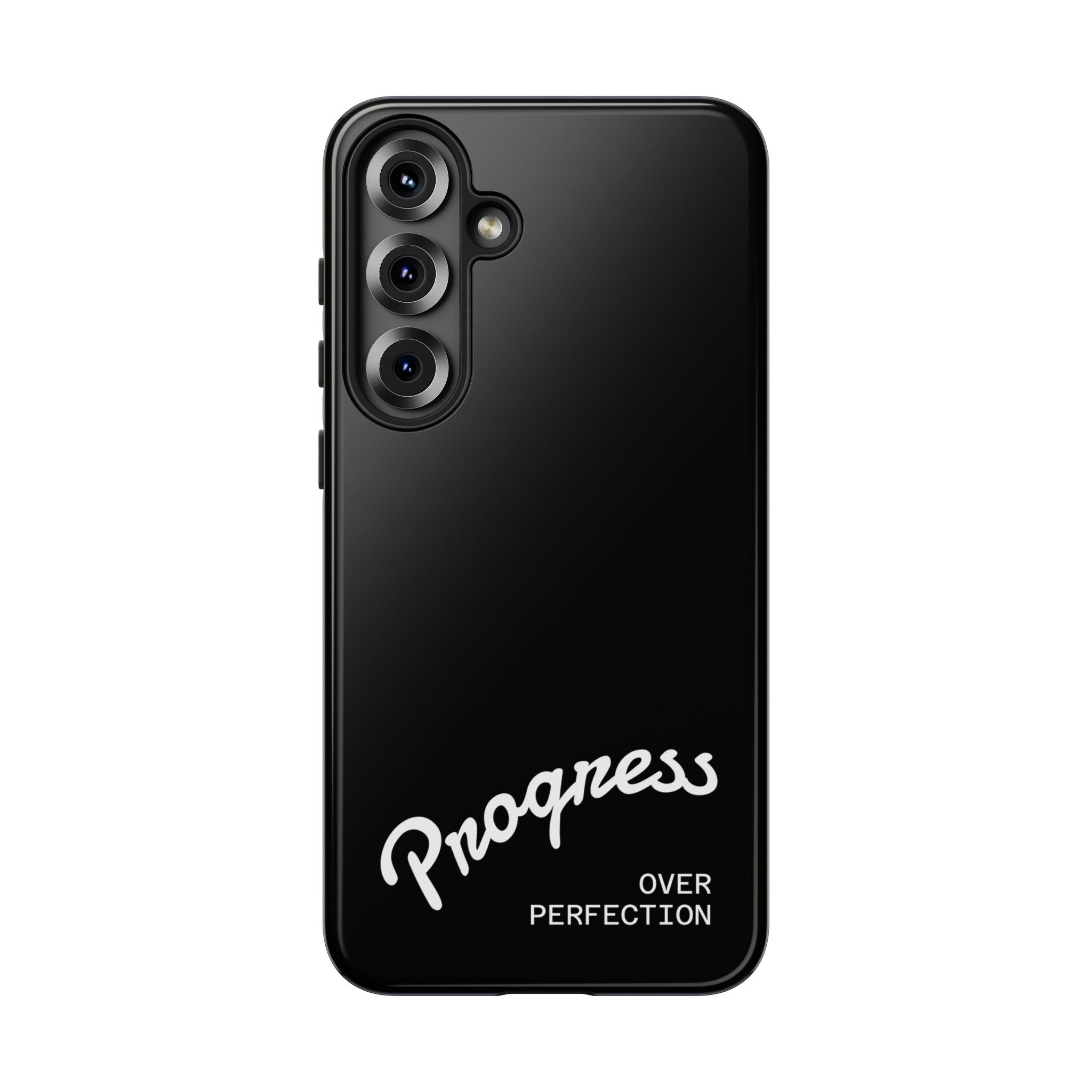 Phone Case - "Progress Over Perfection" Glossy Black Protective Cover
