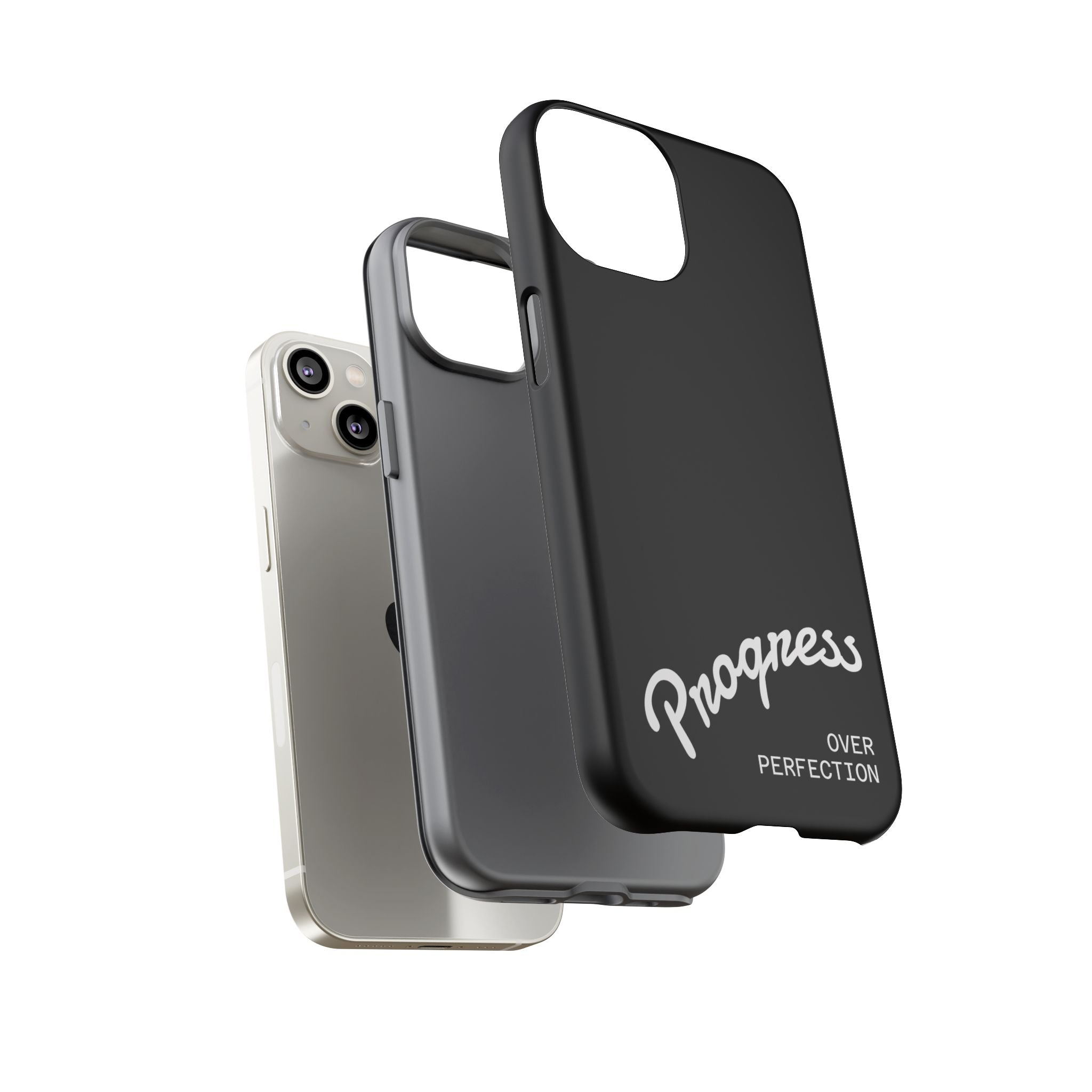 Phone Case - "Progress Over Perfection" Glossy Black Protective Cover