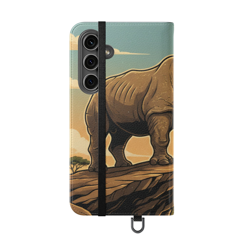 Rhino Sunset Flip Phone Case – Safari Wildlife Wallet Case