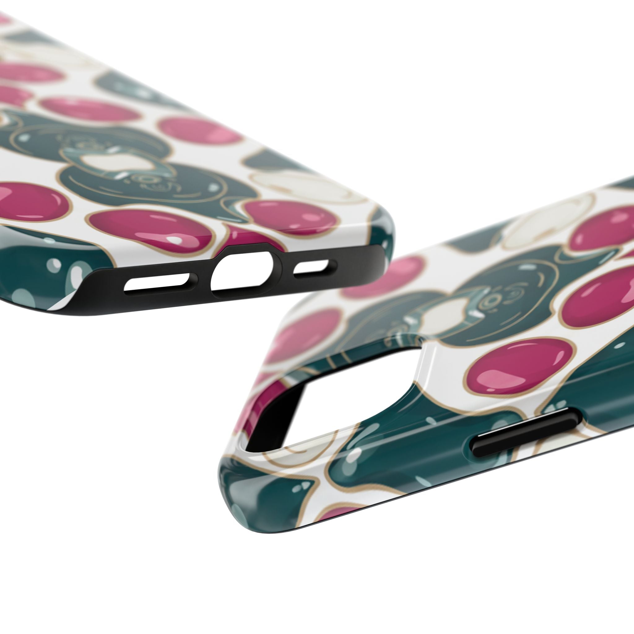 Floral Jewel Pattern Tough Phone Case — Teal & Fuchsia Protective Cover