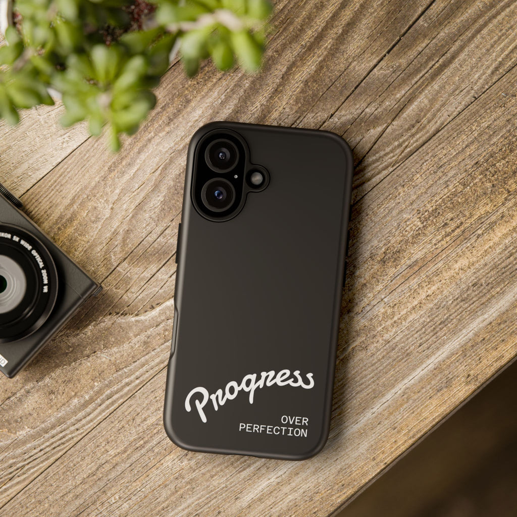 Phone Case - "Progress Over Perfection" Glossy Black Protective Cover