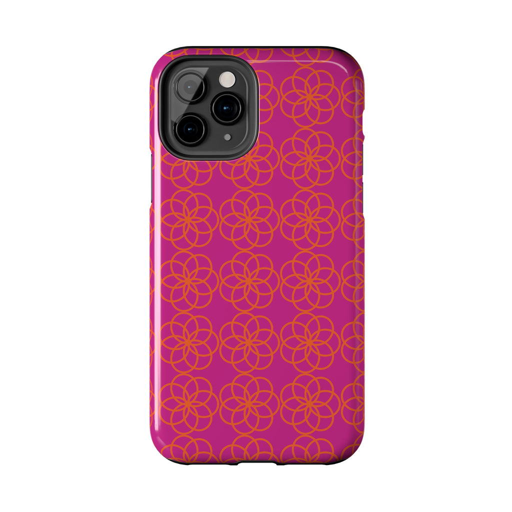Floral Geometric Tough Phone Case — Pink & Orange Patterned Protective Cover