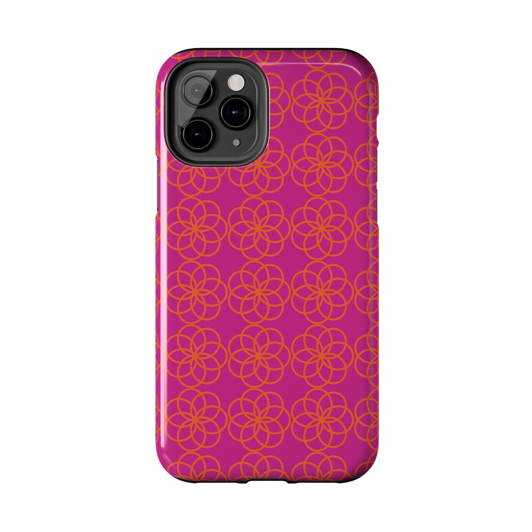 Floral Geometric Tough Phone Case — Pink & Orange Patterned Protective Cover