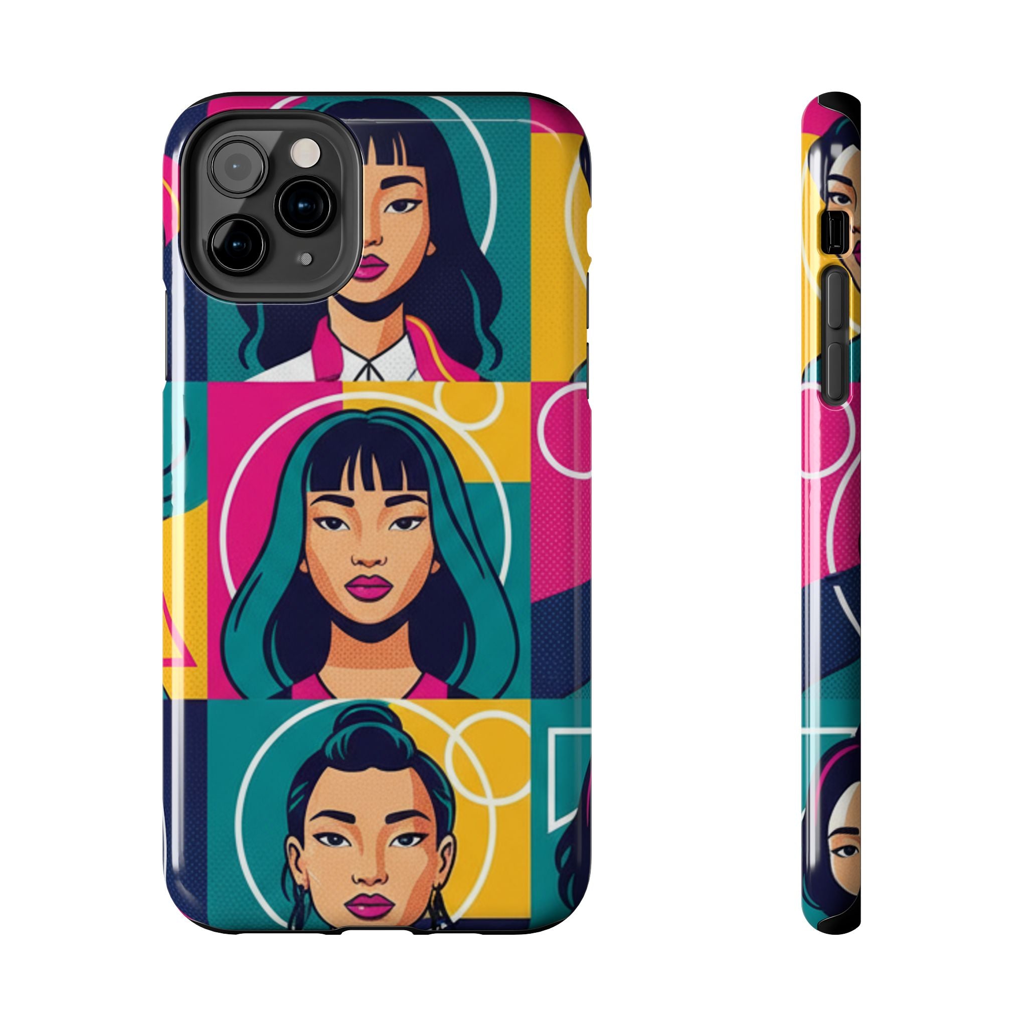 Bold Pop Art Faces Tough Phone Case — Colorful Retro Portrait Protective Cover