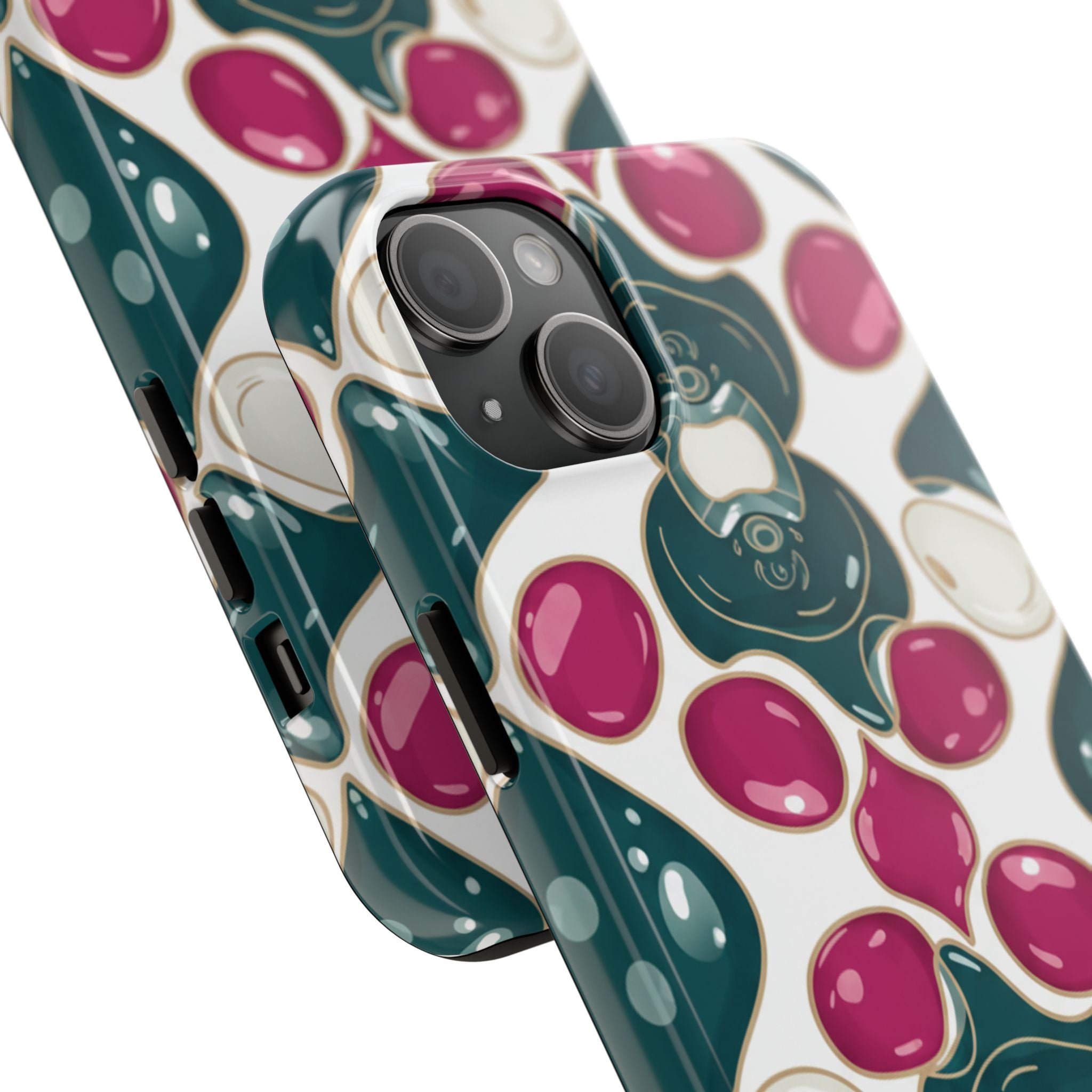 Floral Jewel Pattern Tough Phone Case — Teal & Fuchsia Protective Cover