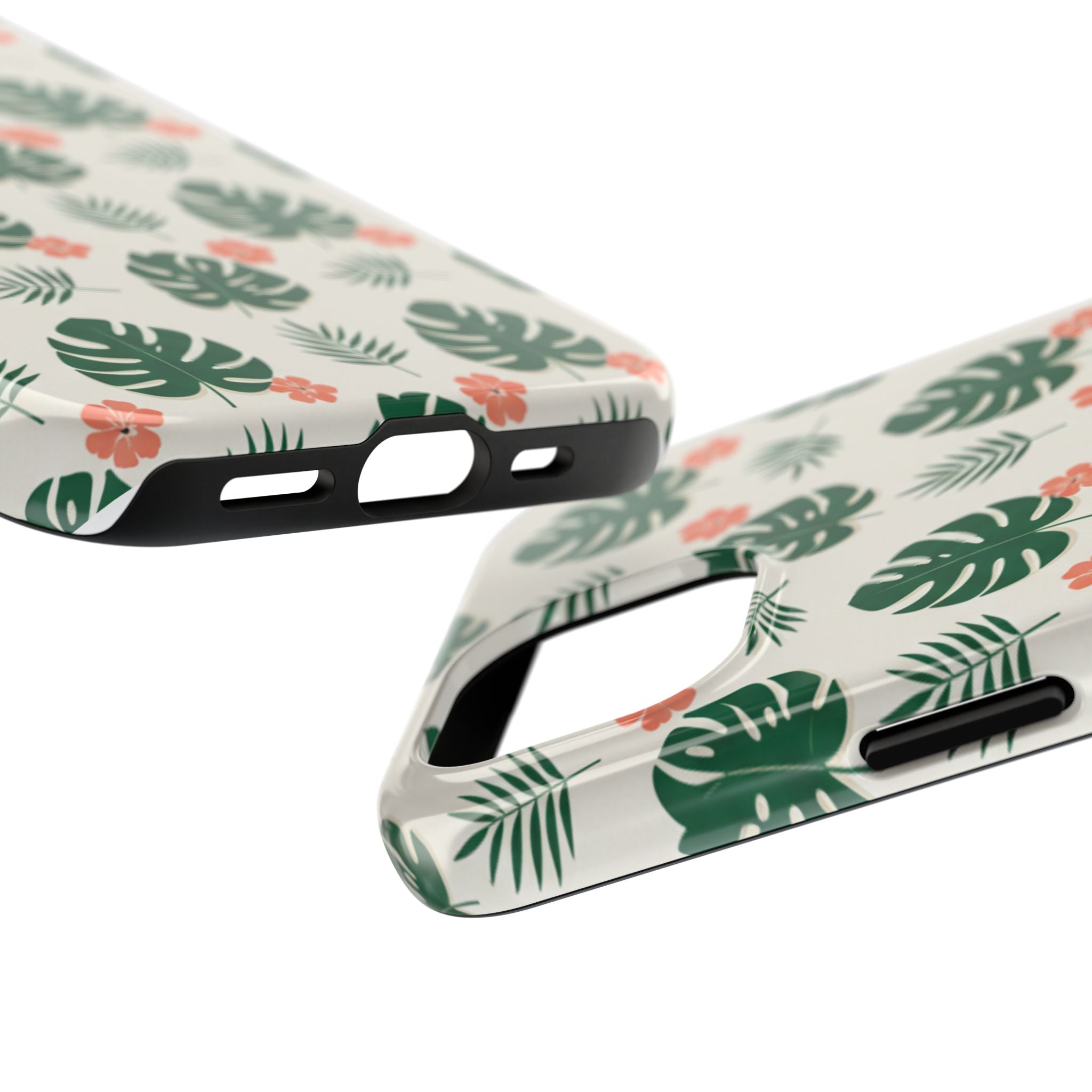 Tropical Leaves Tough Phone Case — Monstera & Pink Floral Protective Cover